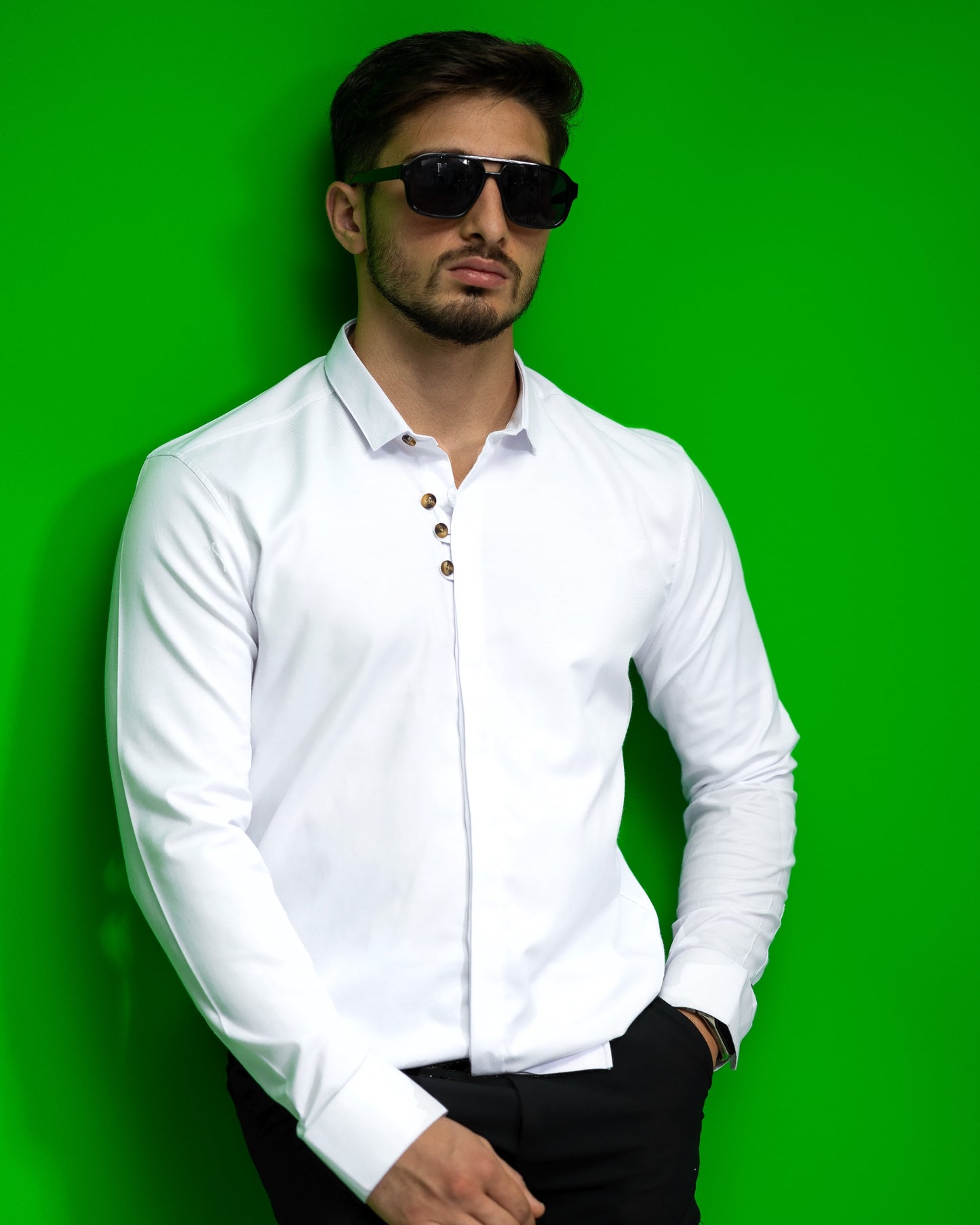 Сорочка Чоловіча біла з коміром гудзики M L XL 3XL 01-89-502