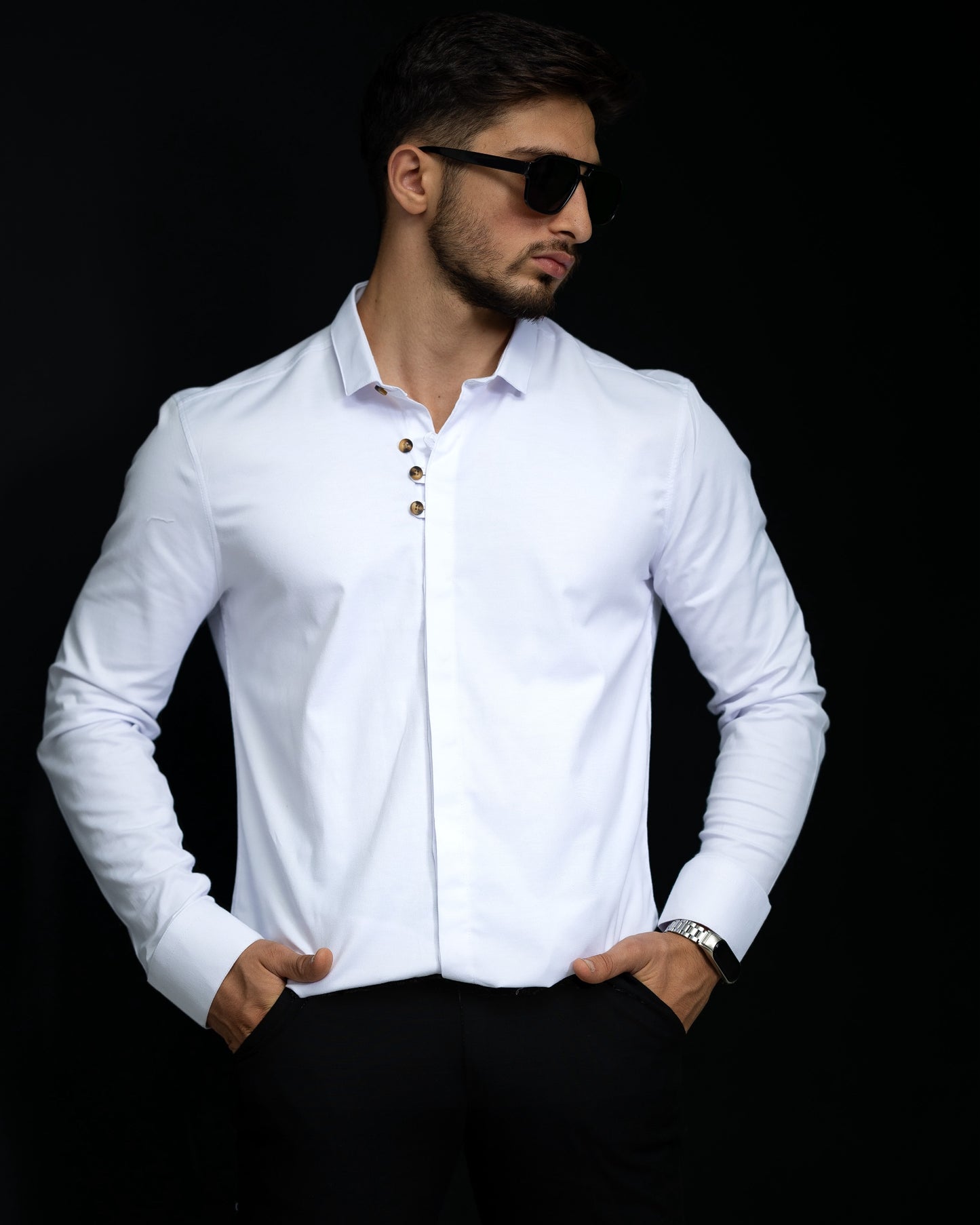Сорочка Чоловіча біла з коміром гудзики M L XL 3XL 01-89-502