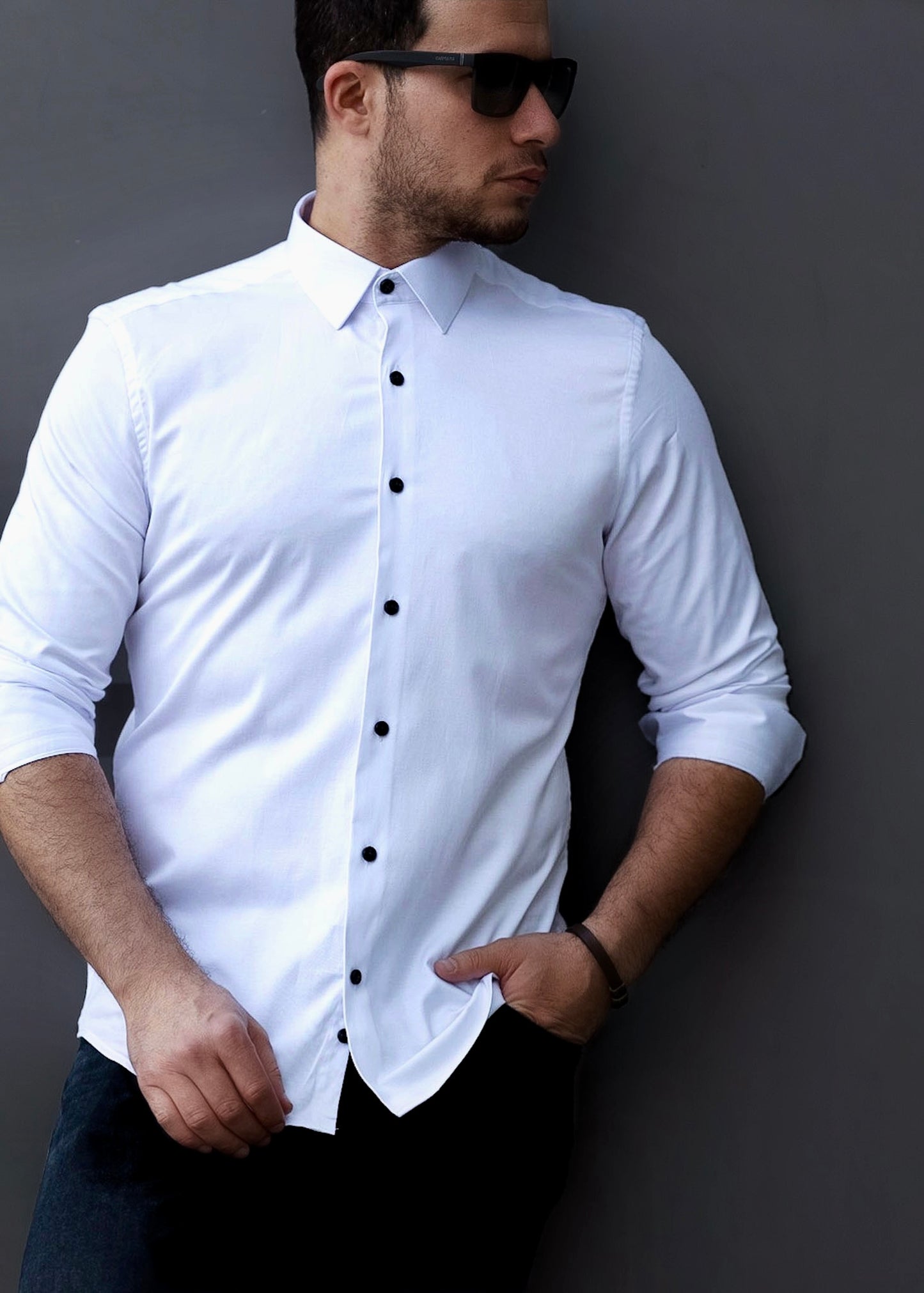 Чоловіча сорочка Біла святкова на контрастних ґудзиках L XL XXL 01-SD04-401