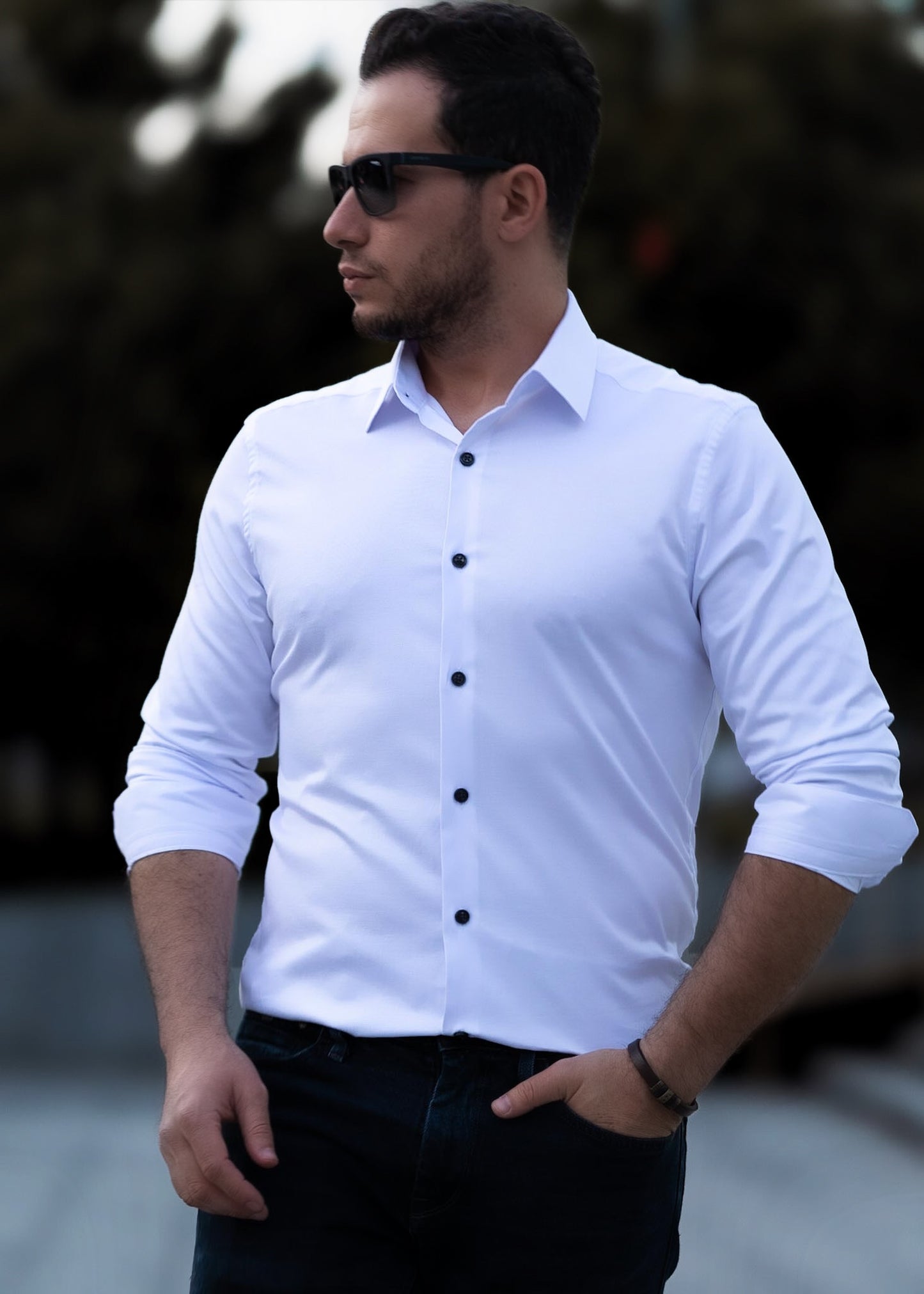 Чоловіча сорочка Біла святкова на контрастних ґудзиках L XL XXL 01-SD04-401