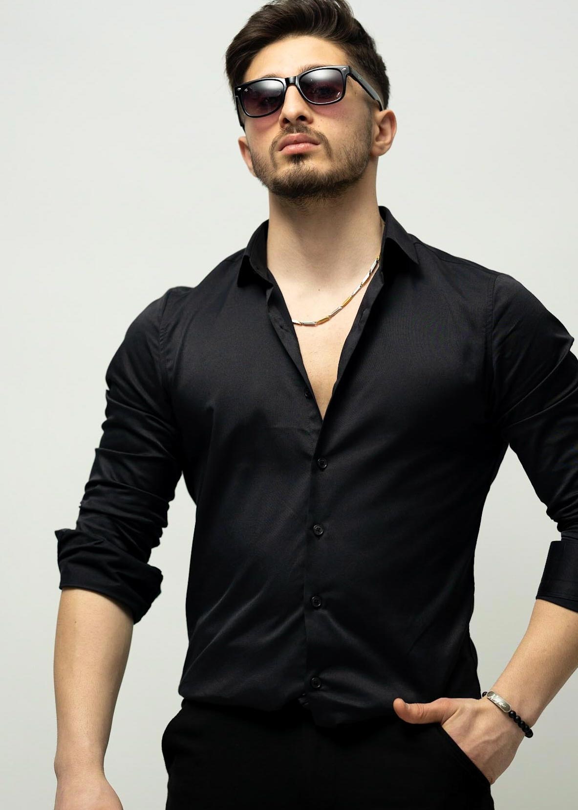 Чорна Сорочка з класичним коміром слім фіт строга S M L XL XXL 80-06-401