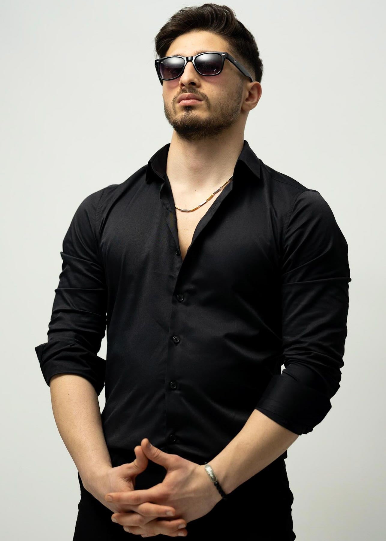 Чорна Сорочка з класичним коміром слім фіт строга S M L XL XXL 80-06-401