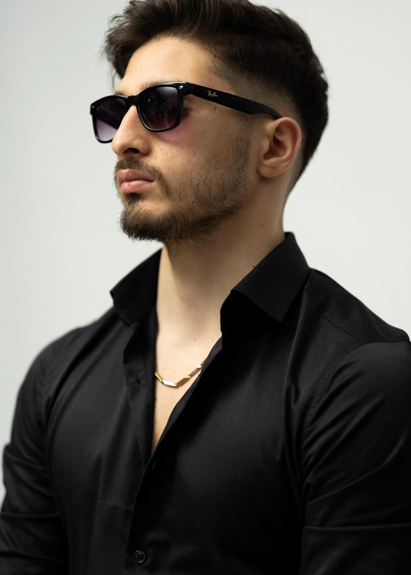 Чорна Сорочка з класичним коміром слім фіт строга S M L XL XXL 80-06-401