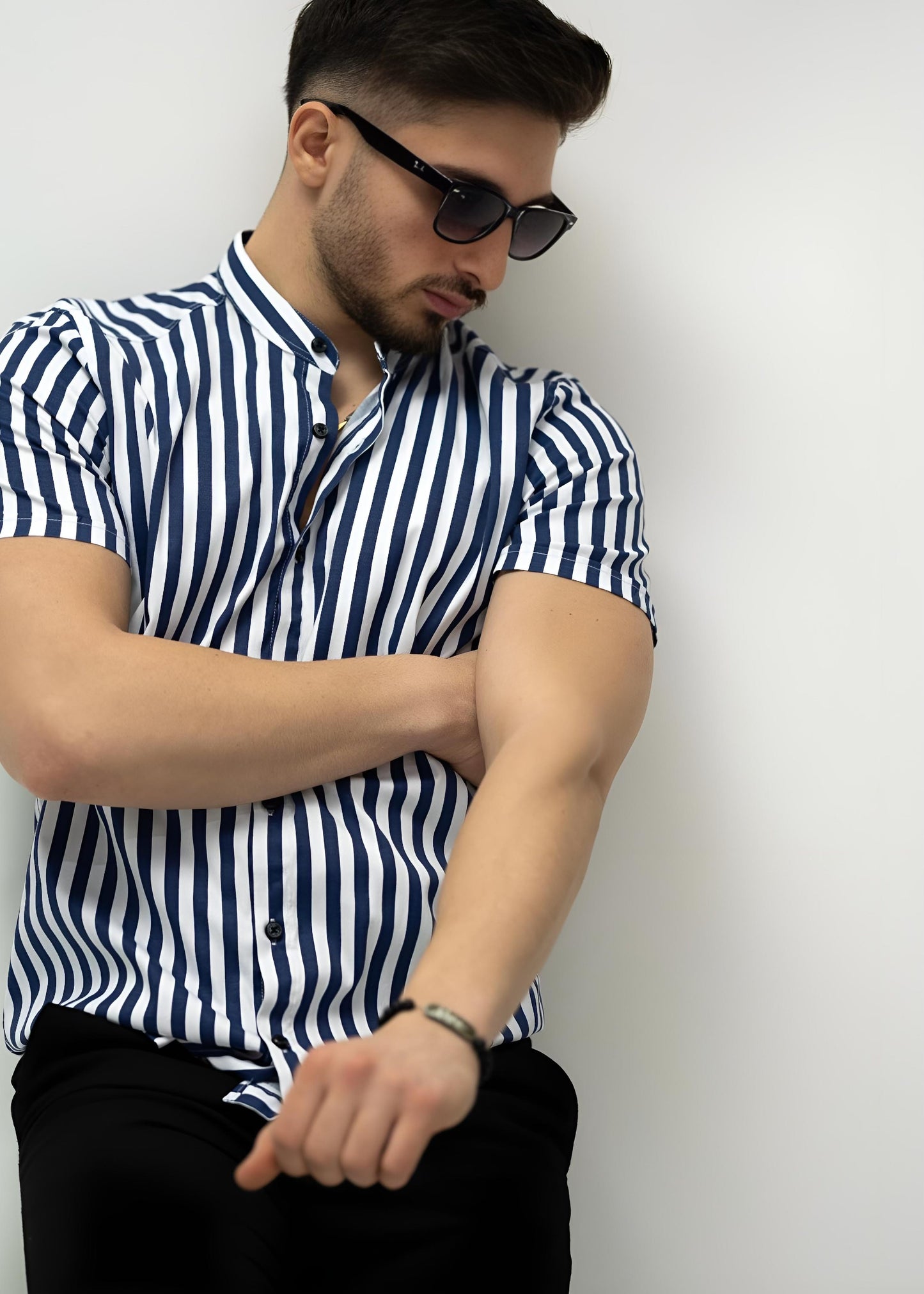 Сорочка з коротким рукавом з малюнком у смужку M L XL XXL 01-167-305