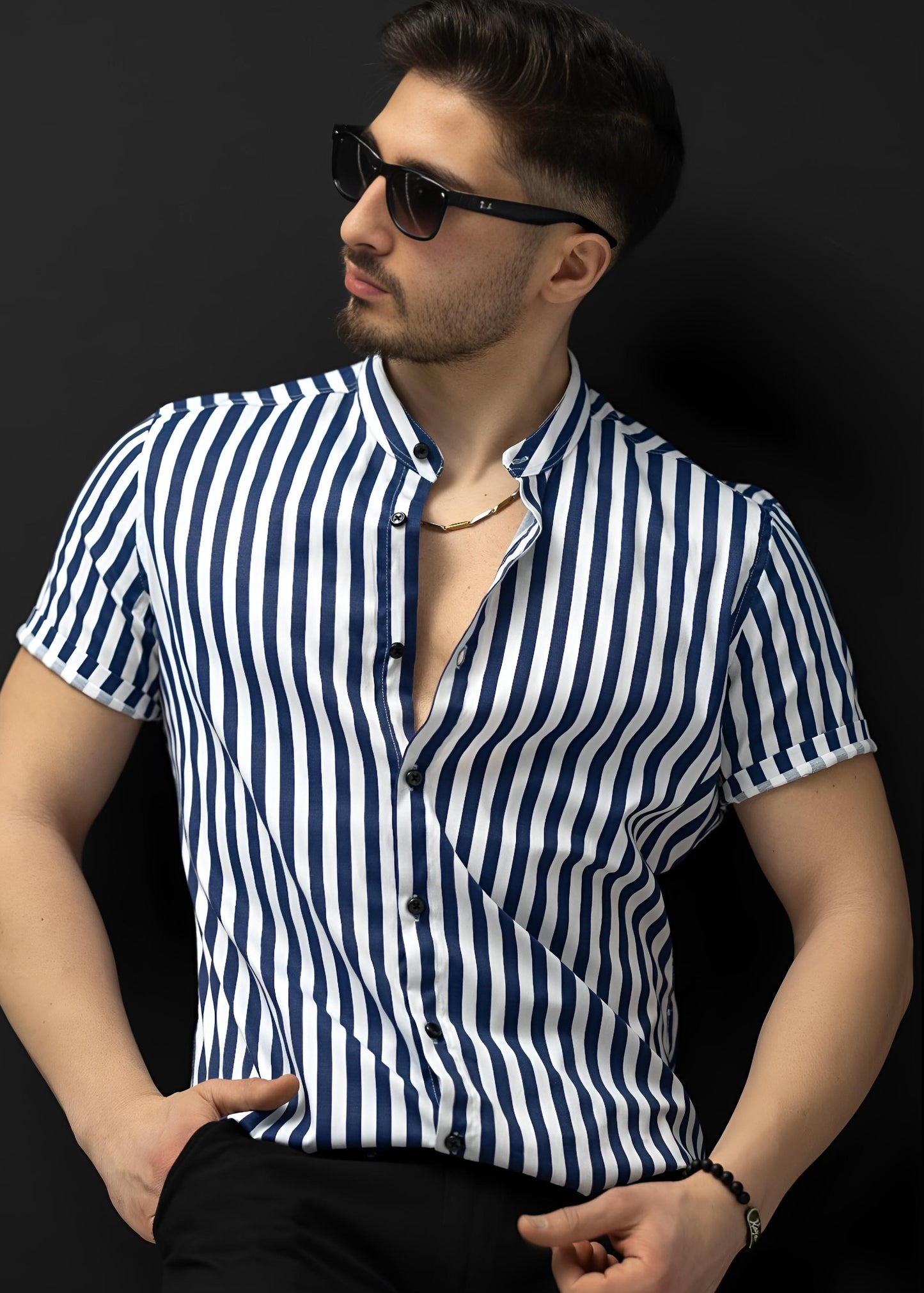 Сорочка з коротким рукавом з малюнком у смужку M L XL XXL 01-167-305