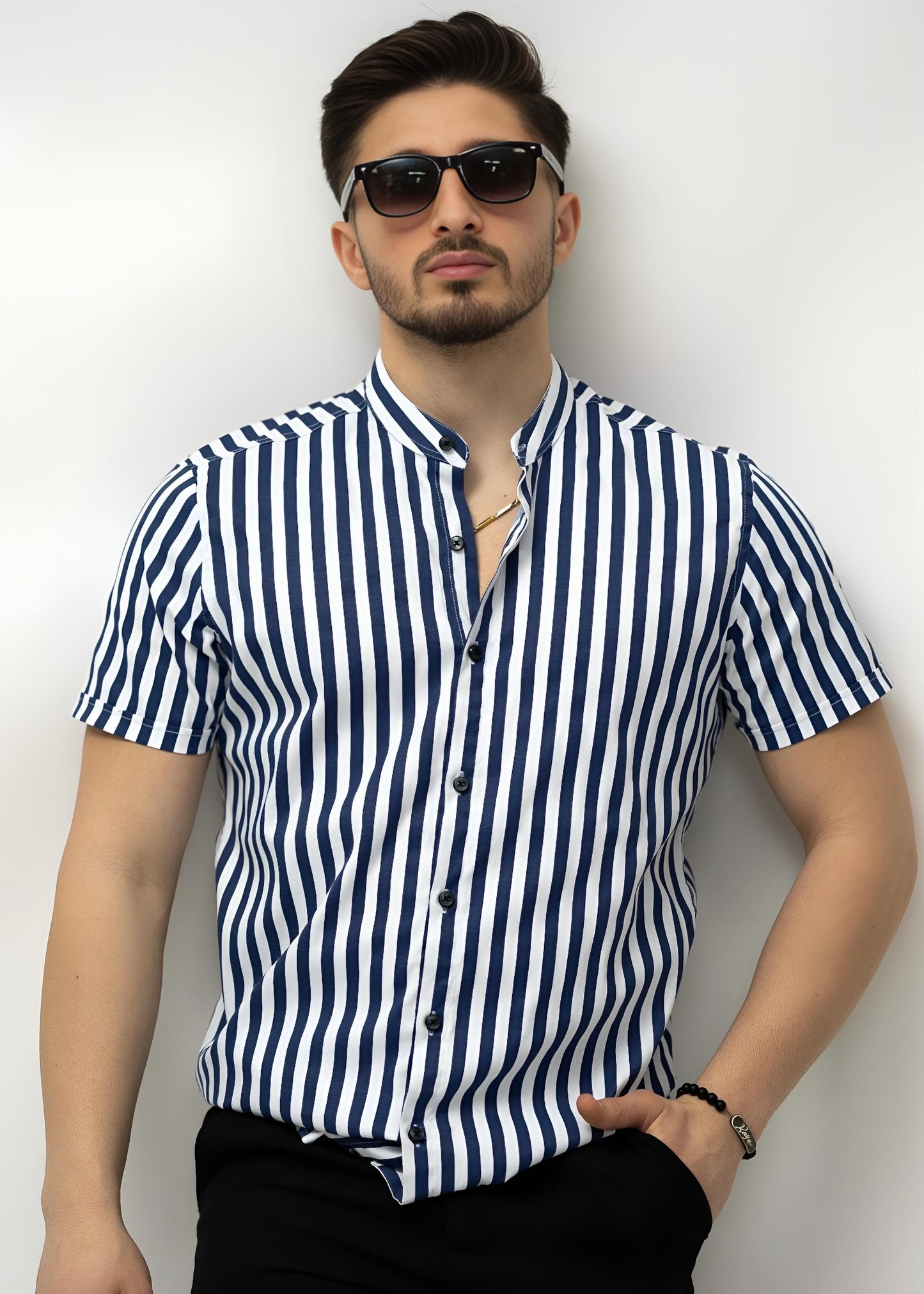 Сорочка з коротким рукавом з малюнком у смужку M L XL XXL 01-167-305