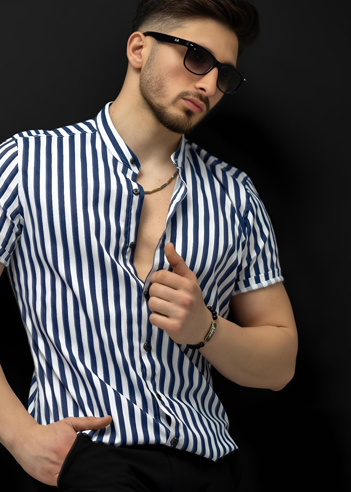 Сорочка з коротким рукавом з малюнком у смужку M L XL XXL 01-167-305