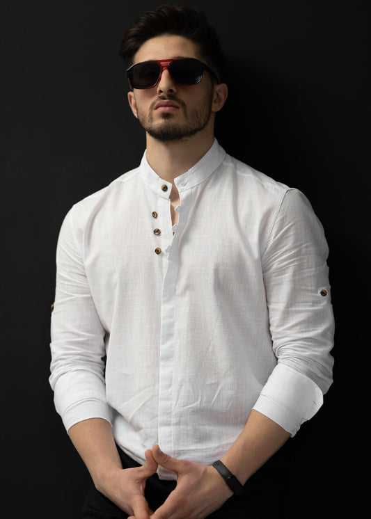 Лляна сорочка чоловіча білого кольору S  L XL XXL  01-91-705