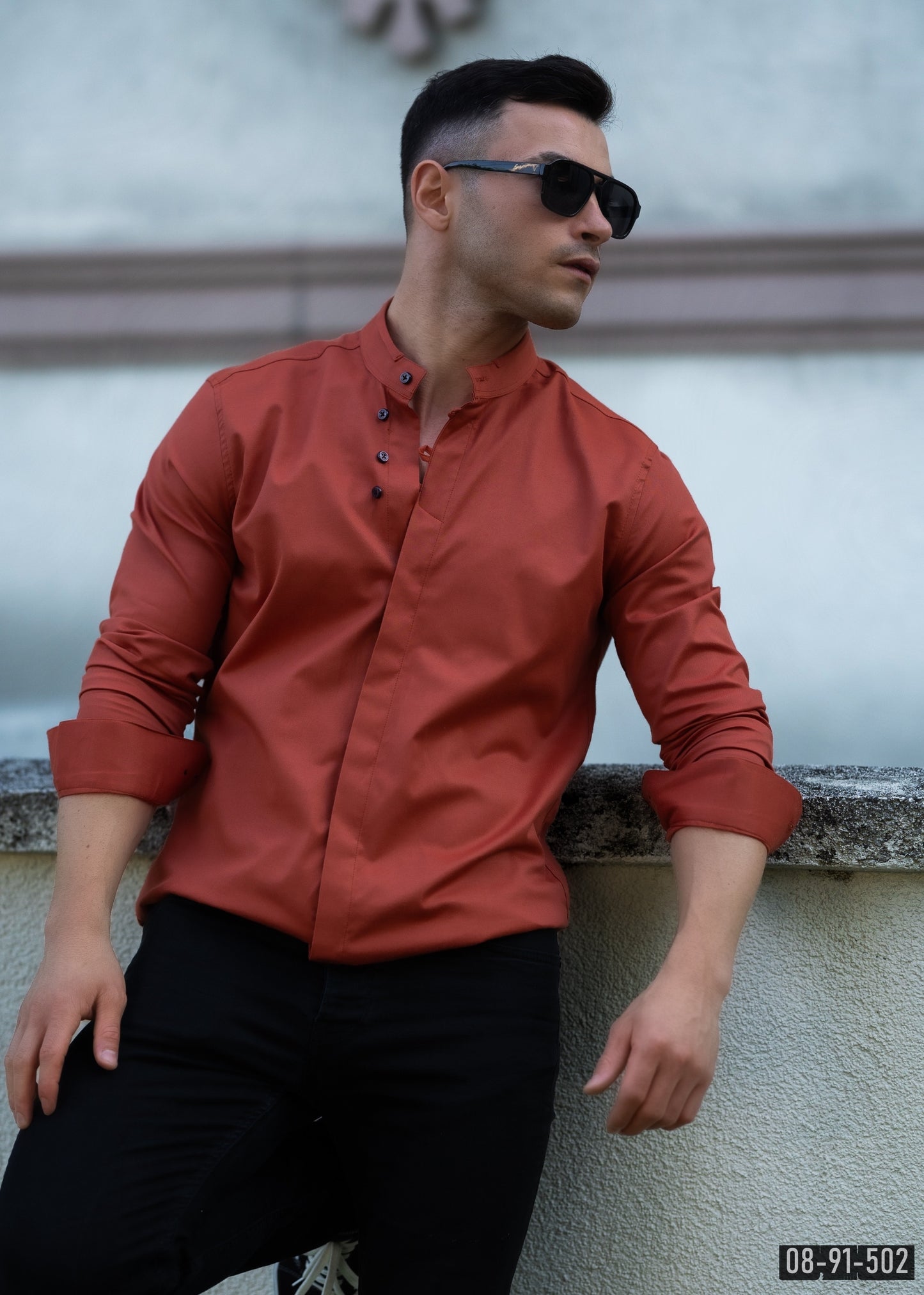 Сорочка чоловіча червона стоіка M L XL XXL 3XL 08-91-502
