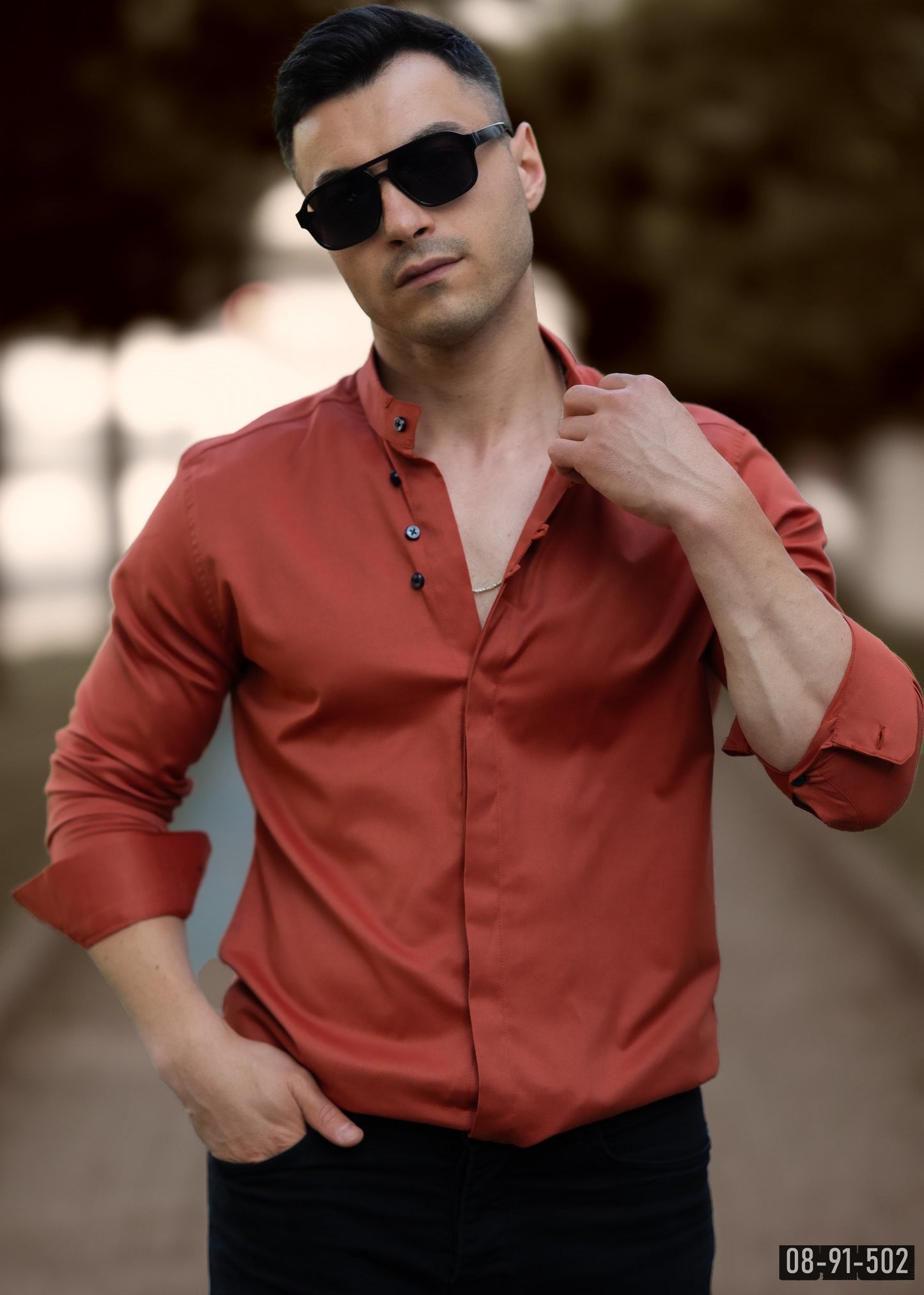 Сорочка чоловіча червона стоіка M L XL XXL 3XL 08-91-502