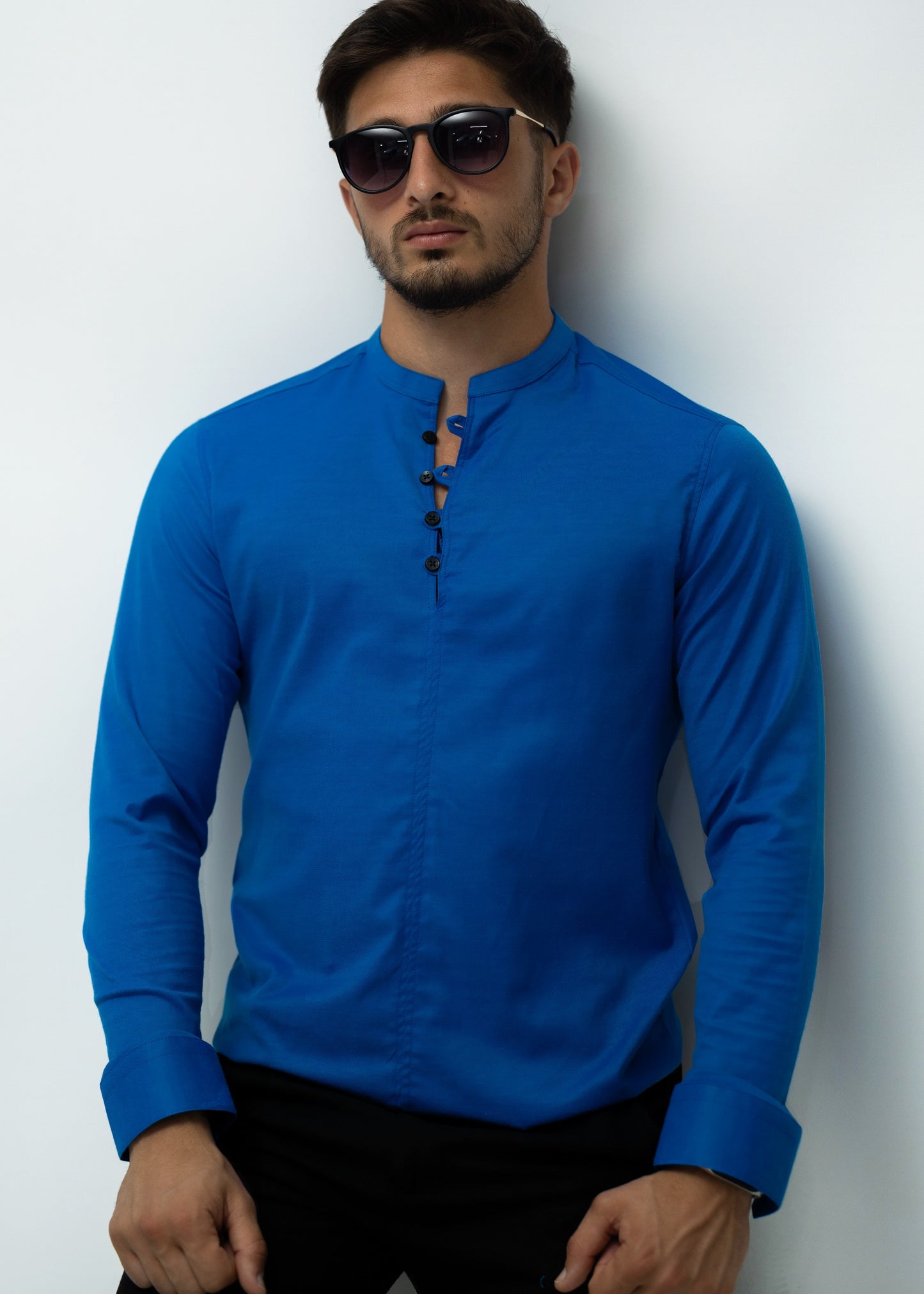 Сорочка чоловіча стійка синя M XXL 3XL 28-109-502