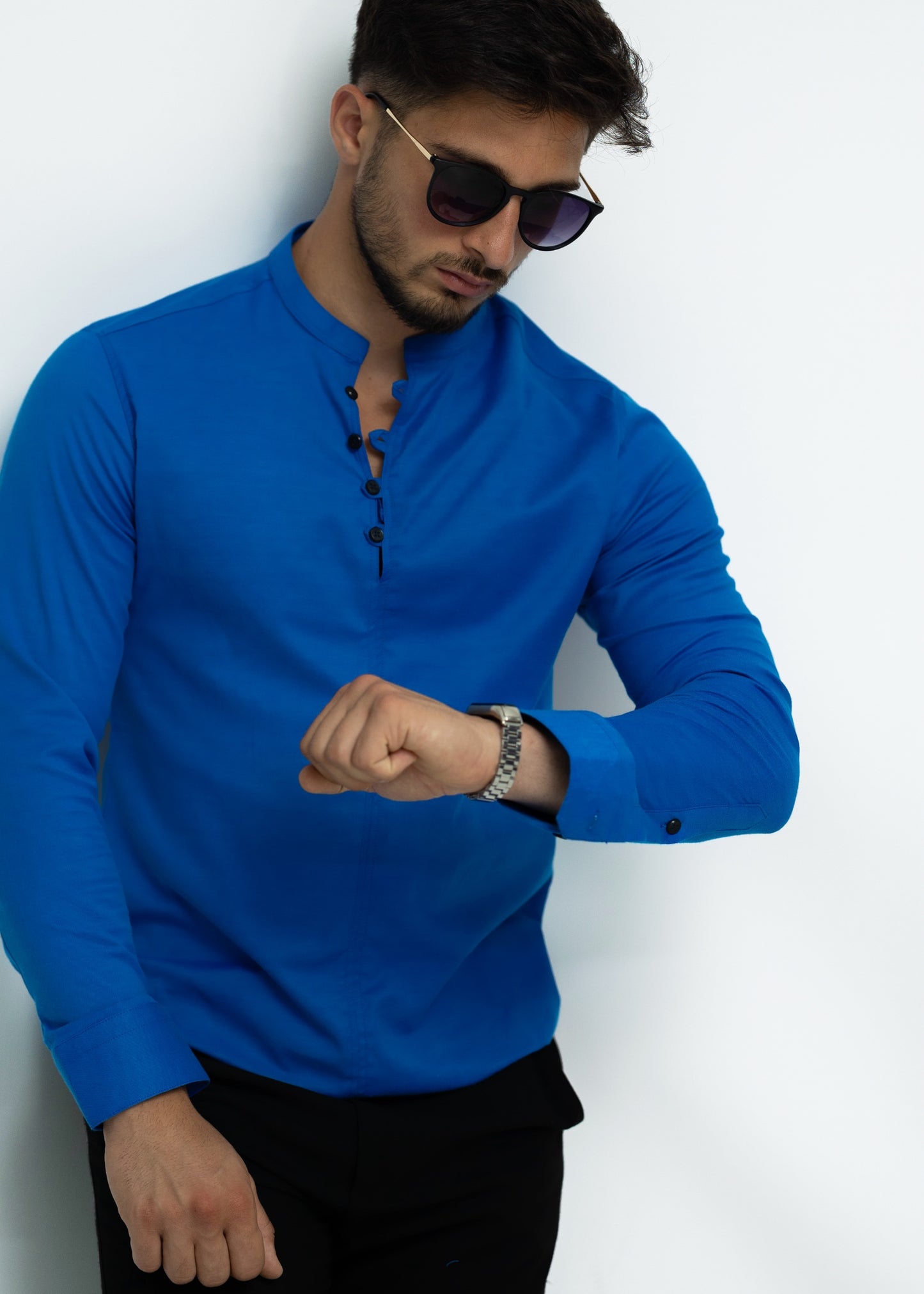 Сорочка чоловіча стійка синя M XXL 3XL 28-109-502