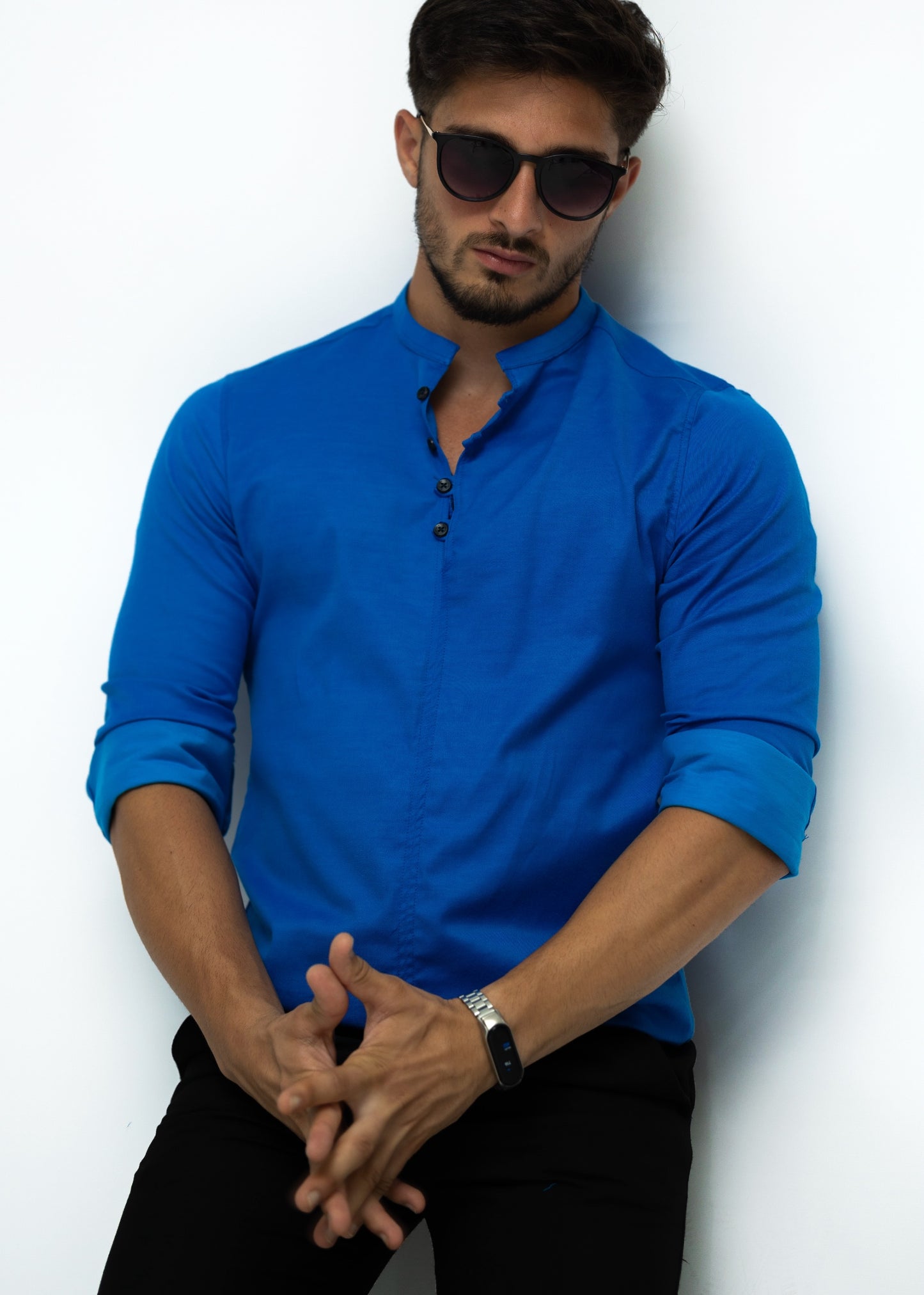 Сорочка чоловіча стійка синя M XXL 3XL 28-109-502