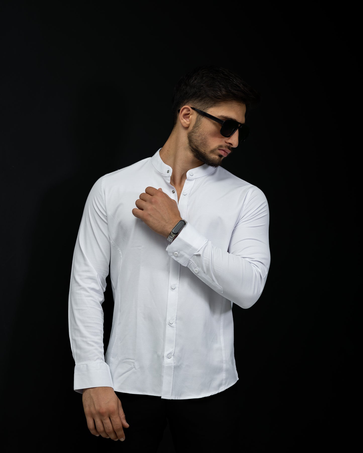 Базова біла сорочка з коміром стійка на ґудзиках M L XL XXL 3XL 01-30-401