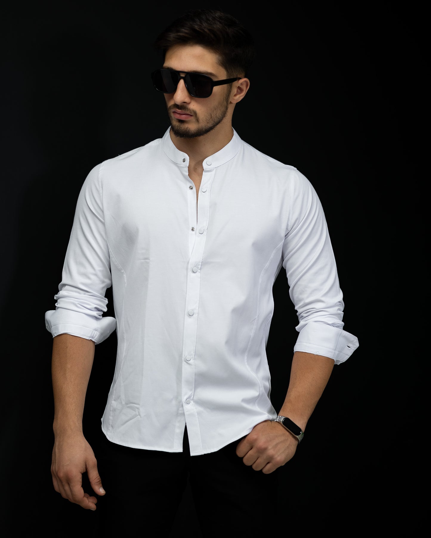 Базова біла сорочка з коміром стійка на ґудзиках M L XL XXL 3XL 01-30-401