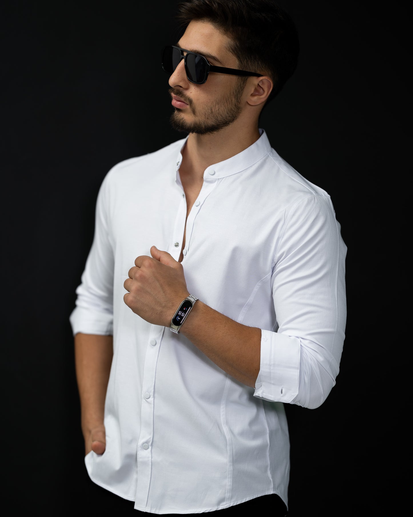 Базова біла сорочка з коміром стійка на ґудзиках M L XL XXL 3XL 01-30-401