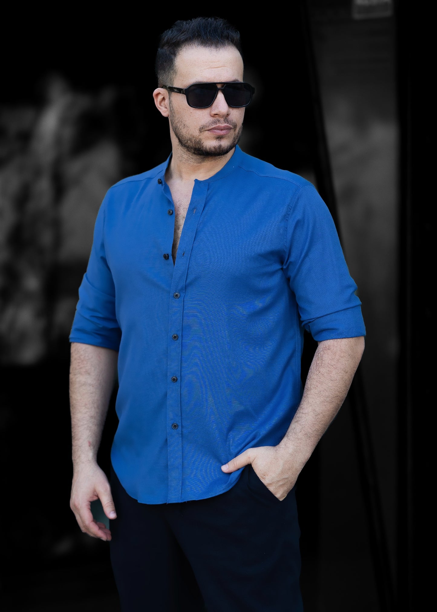 Сорочка чоловіча синя класична з коміром L XL XXL 3XL 29-210-602