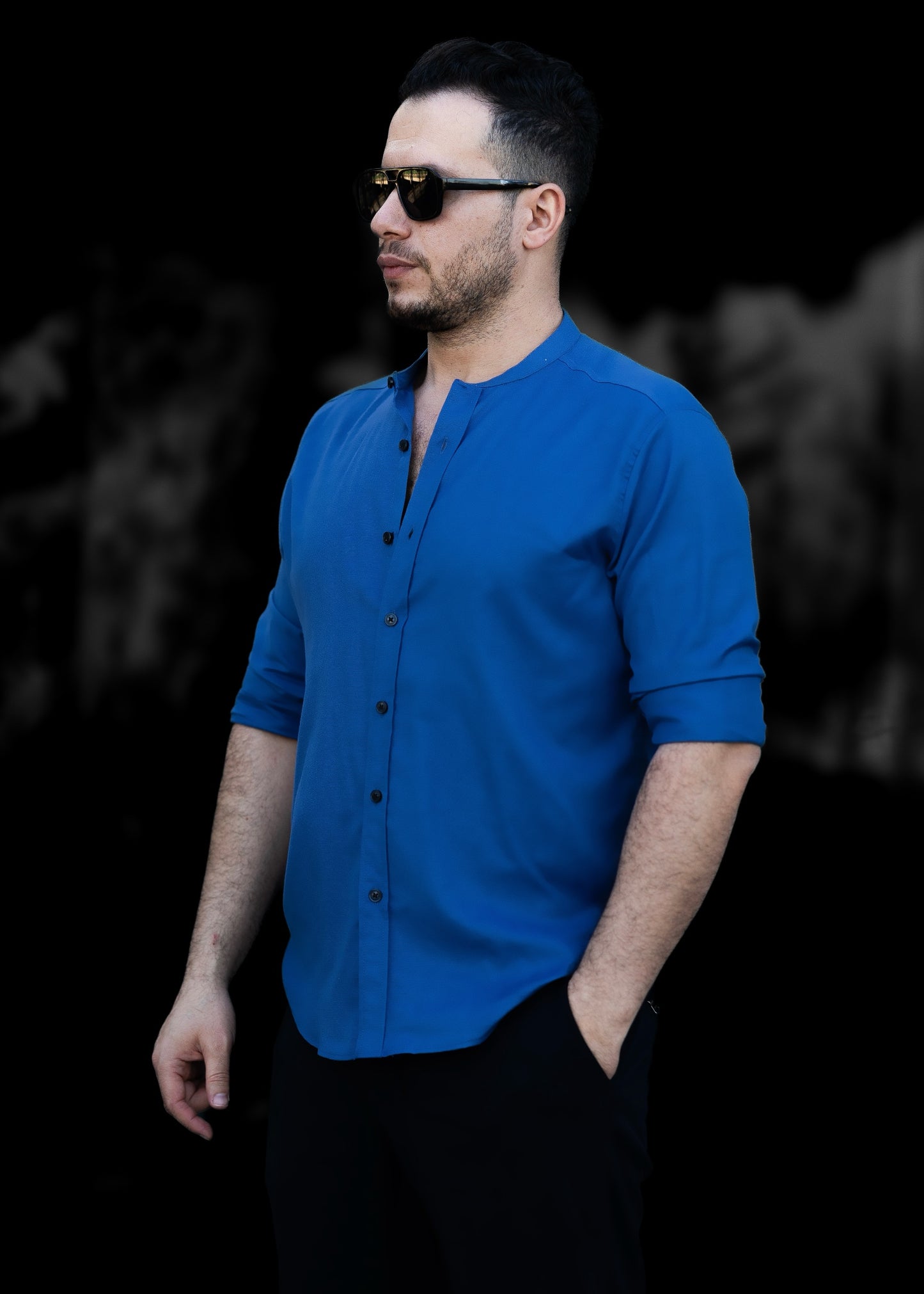 Сорочка чоловіча синя класична з коміром L XL XXL 3XL 29-210-602