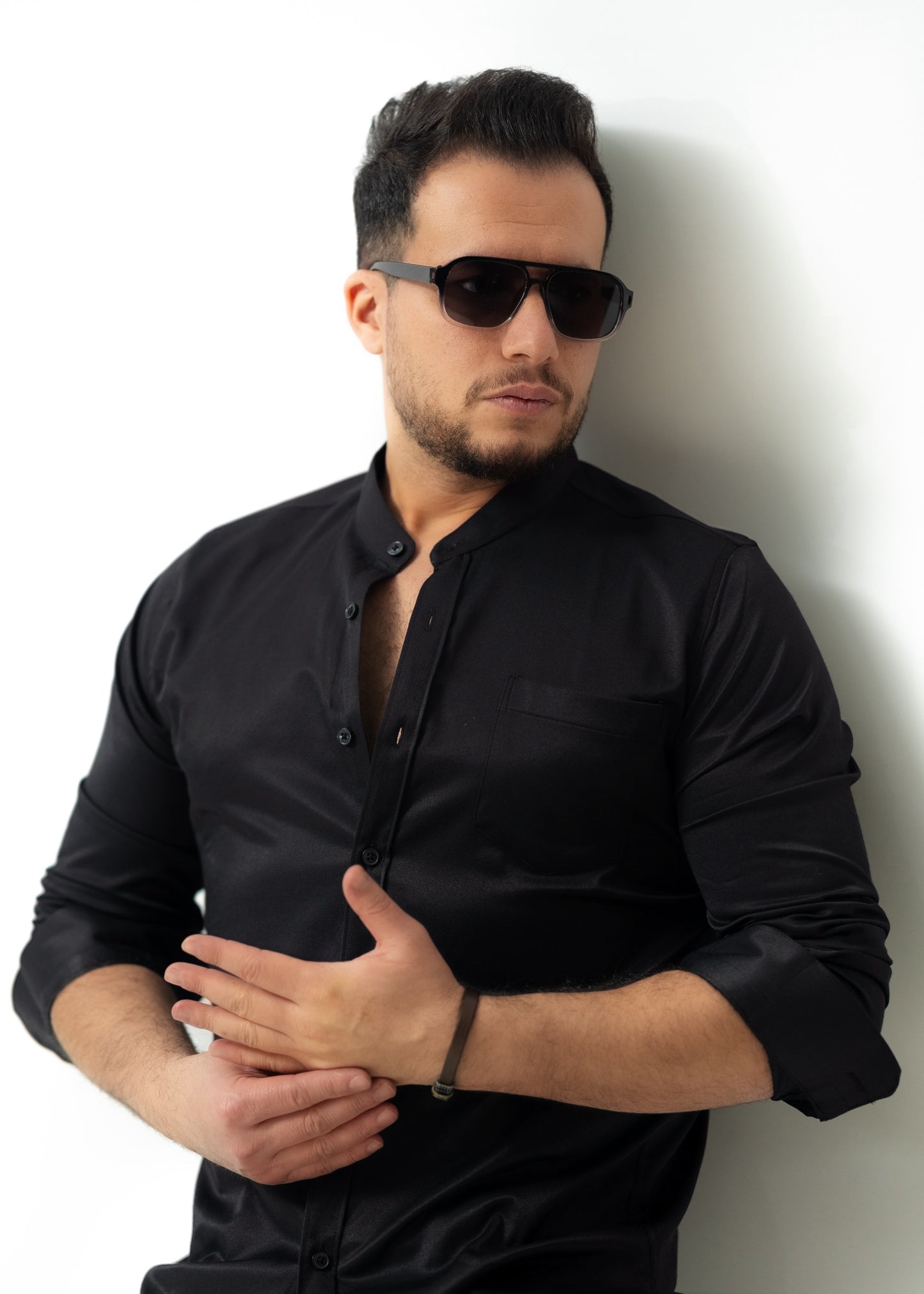 Сорочка чоловіча чорна з кишенею XL XXL 3XL 80-72-502