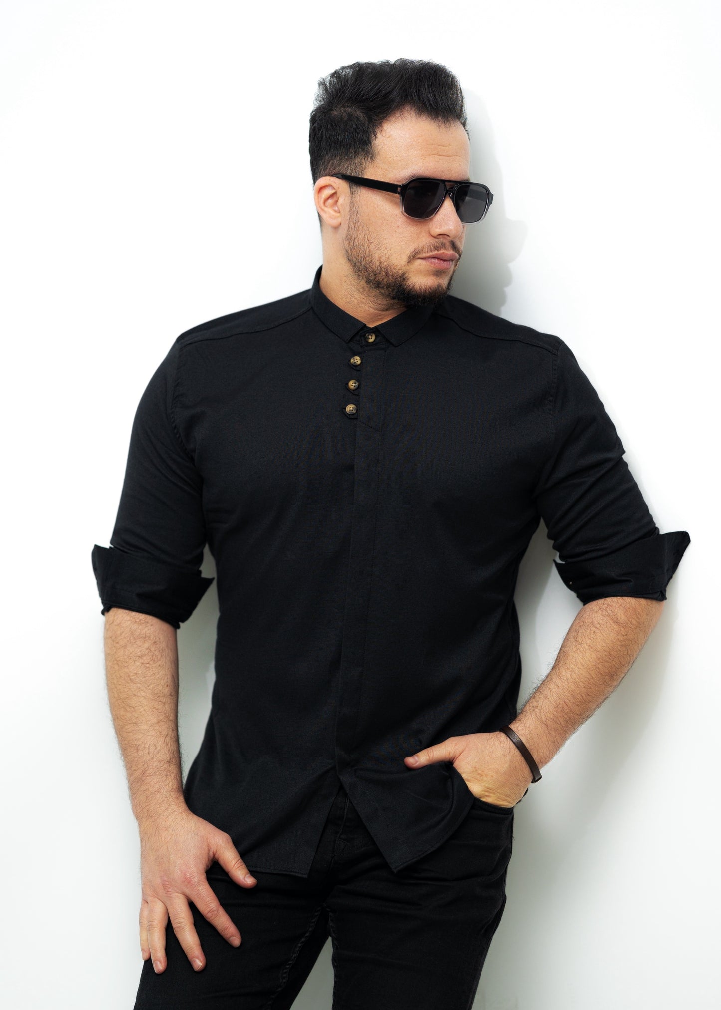 Сорочка Чоловіча чорна класична на ґудзиках L XL 3XL 80-89-602