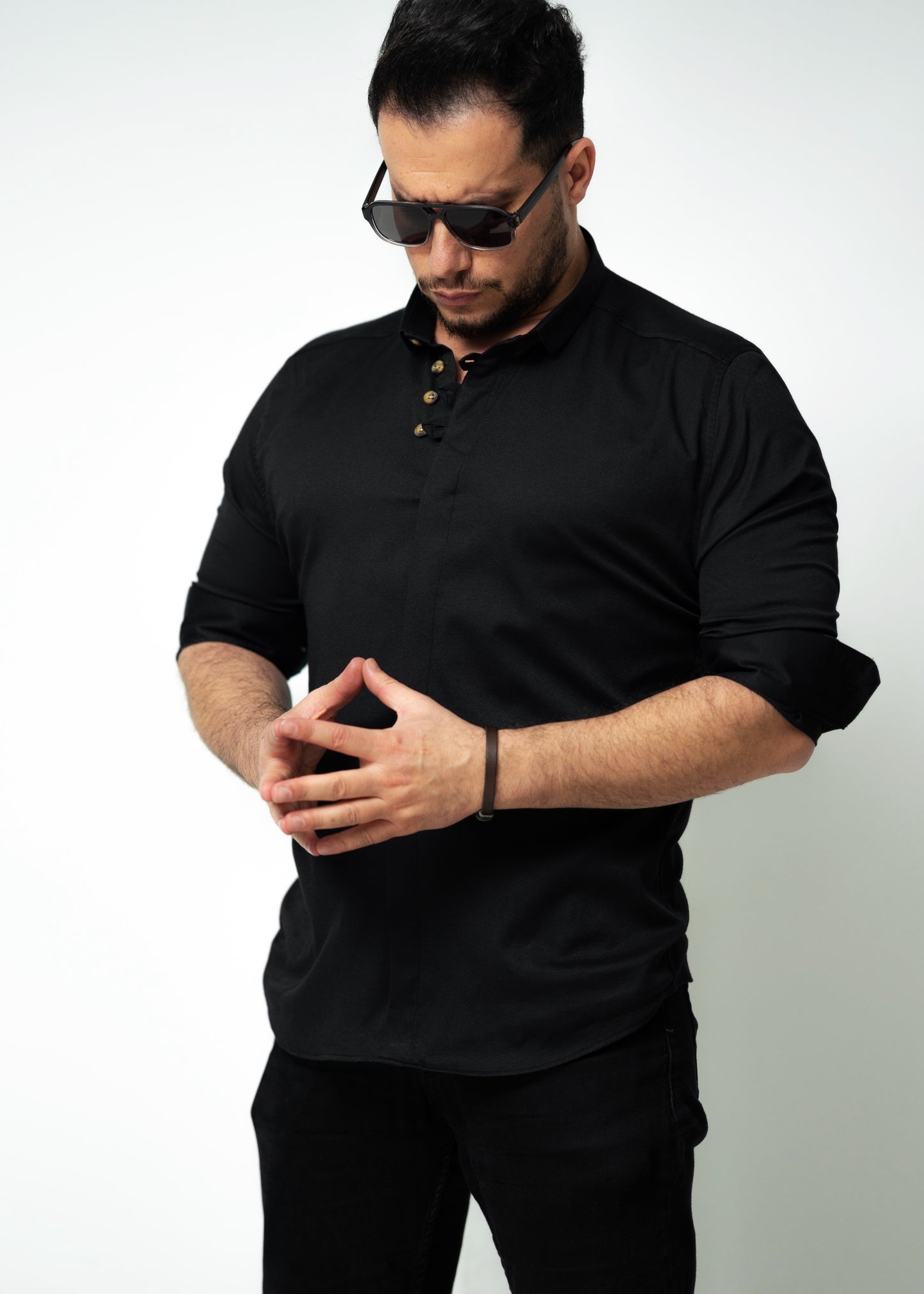 Сорочка Чоловіча чорна класична на ґудзиках L XL 3XL 80-89-602