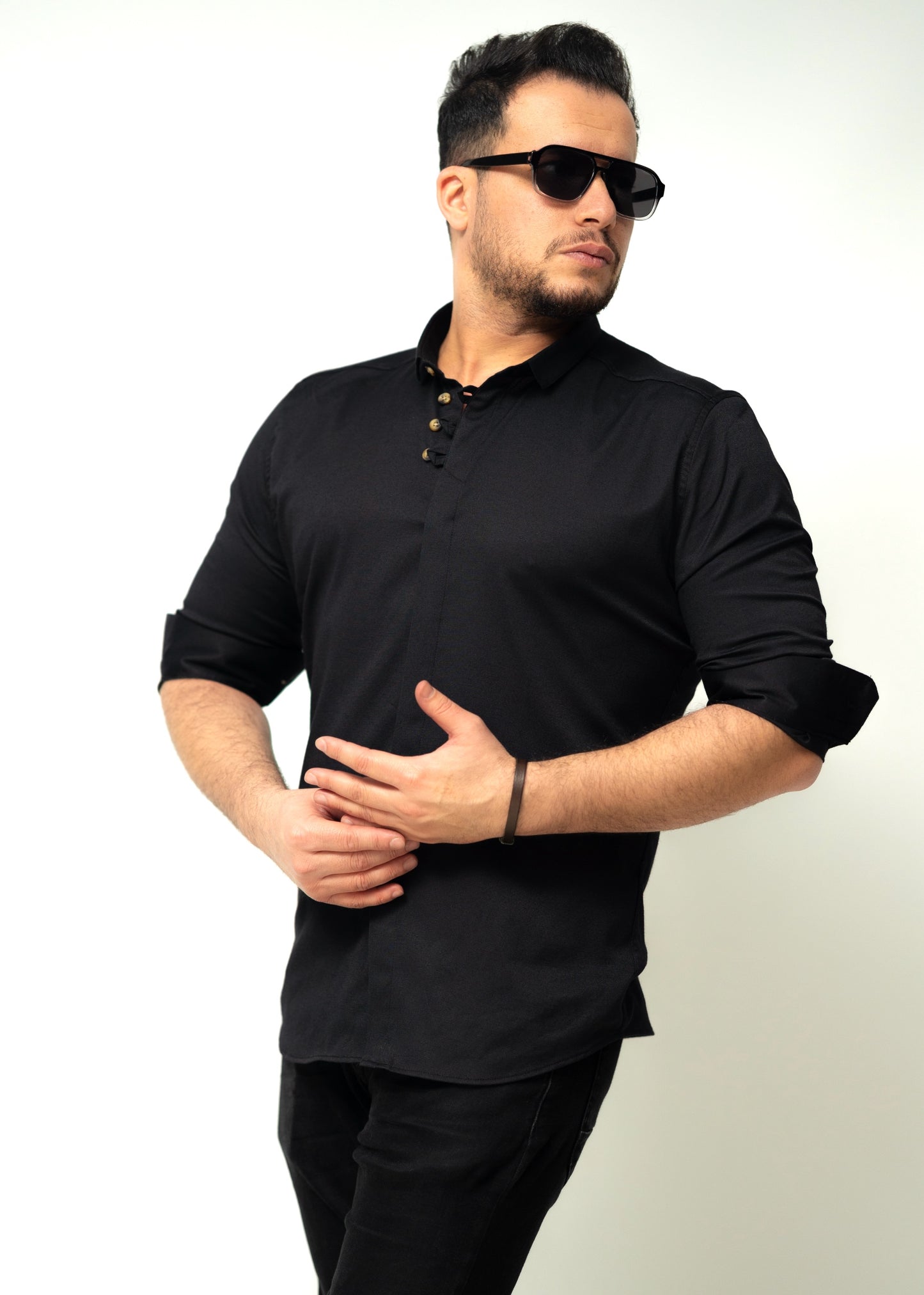 Сорочка Чоловіча чорна класична на ґудзиках L XL 3XL 80-89-602