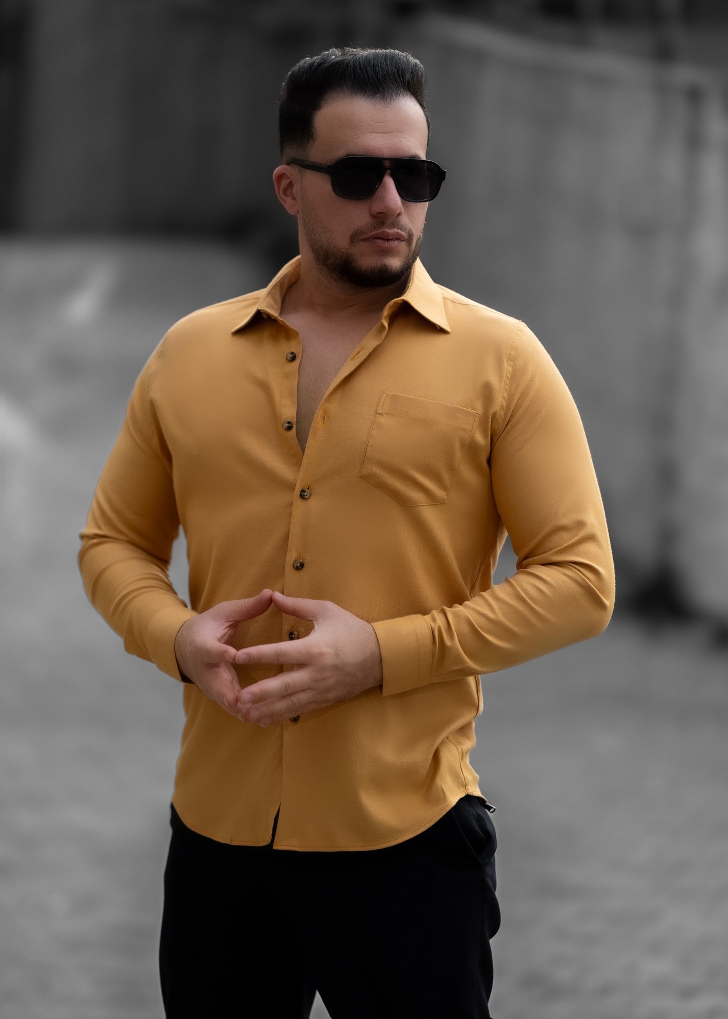 Сорочка чоловіча бавовняна бежева з кишенею M L XXL 3XL 08-73-601