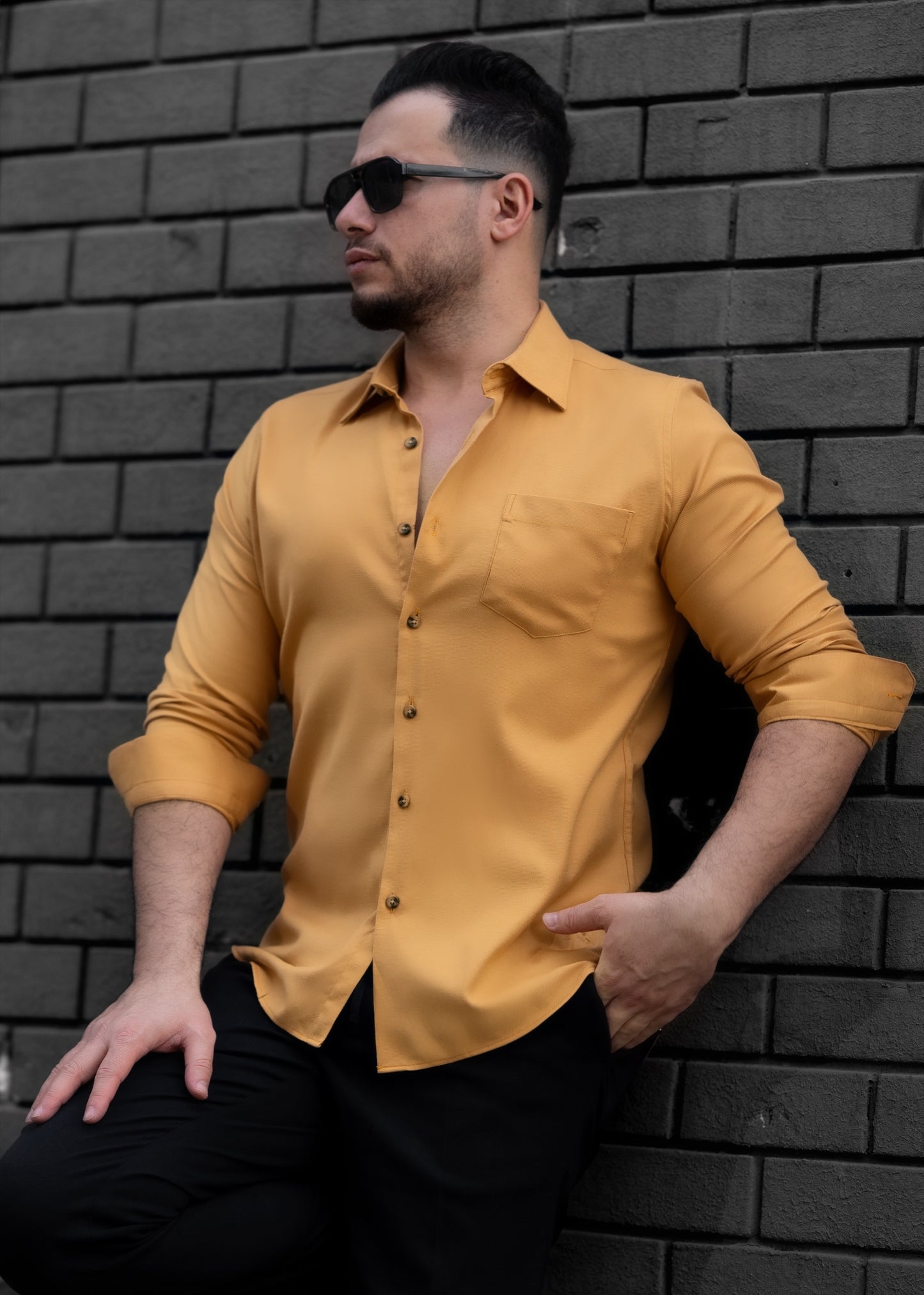 Сорочка чоловіча бавовняна бежева з кишенею M L XXL 3XL 08-73-601