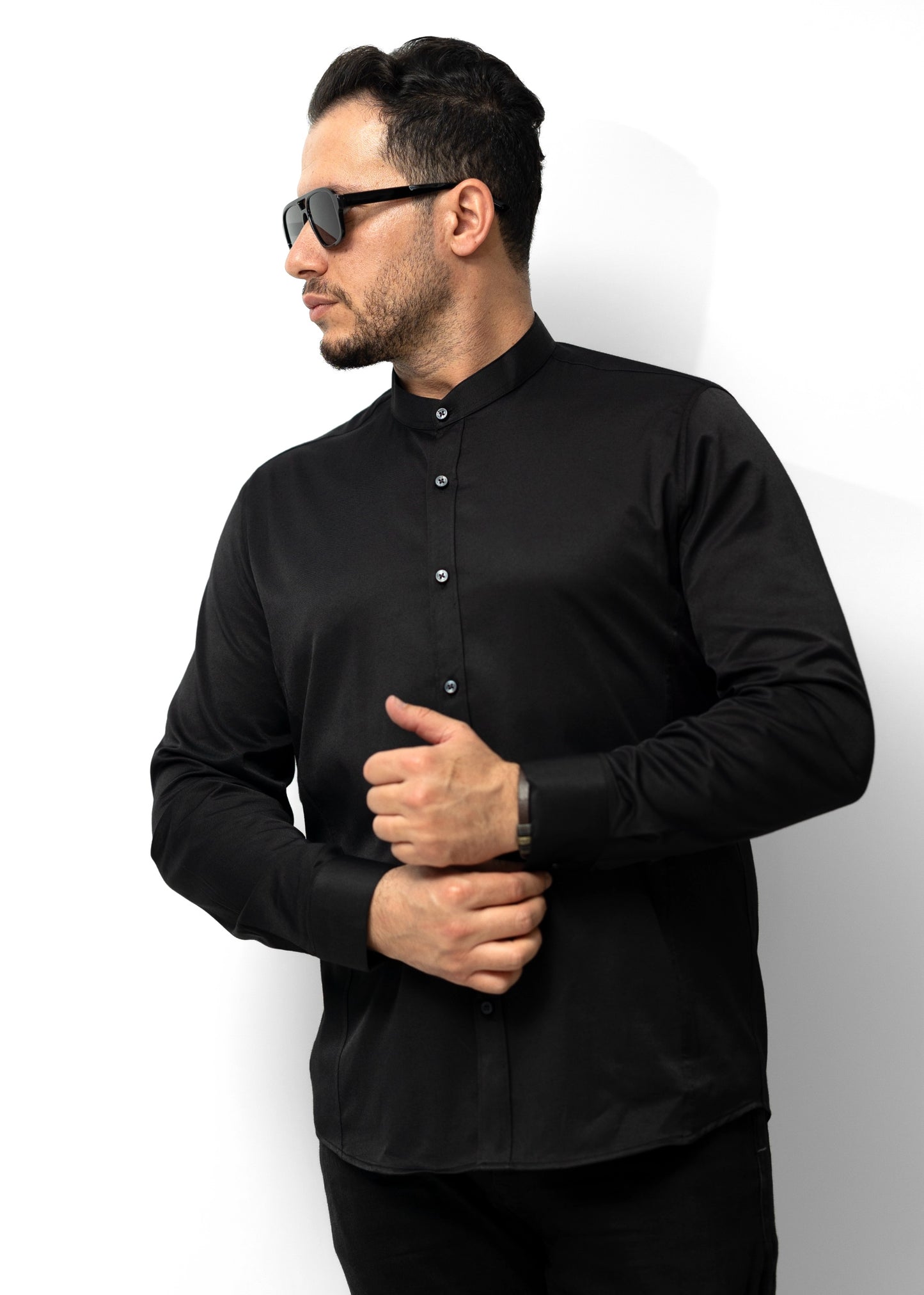 Чоловіча сорочка Чорна стійка приталена L XXL 3XL 80-28-401