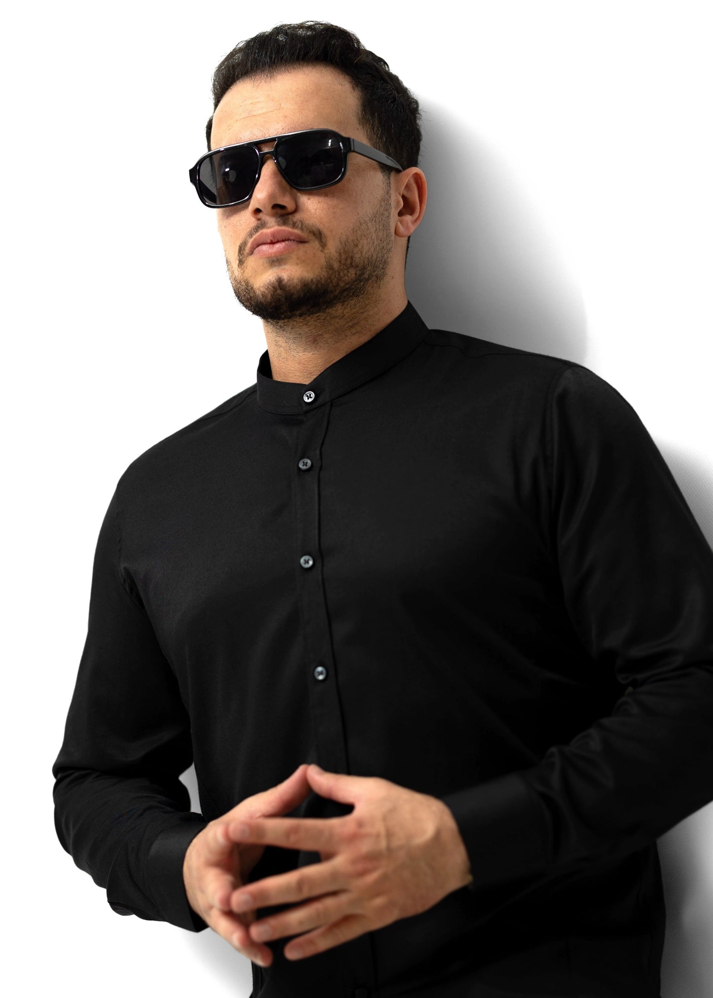 Чоловіча сорочка Чорна стійка приталена L XXL 3XL 80-28-401