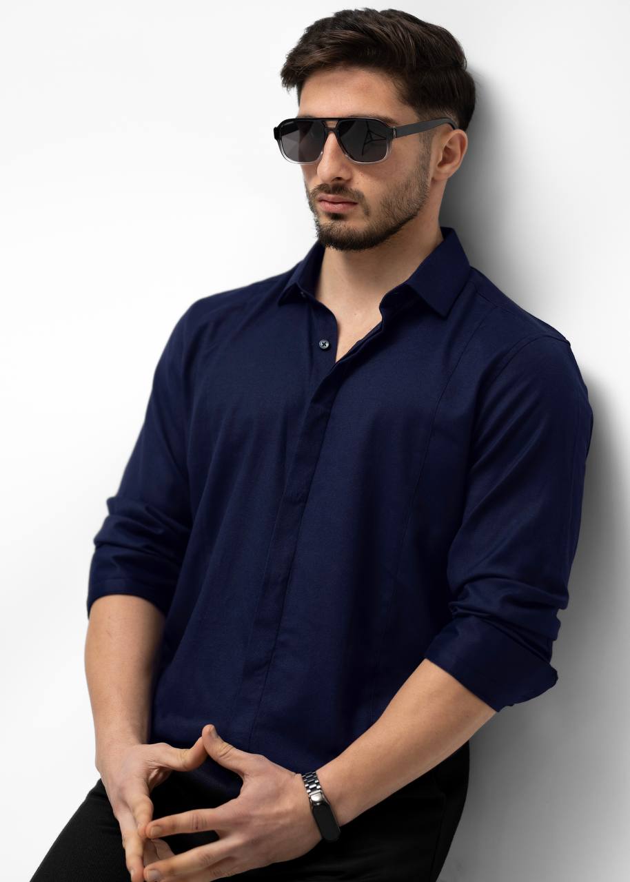 Сорочка чоловіча синя модна класична XL 52-07-601