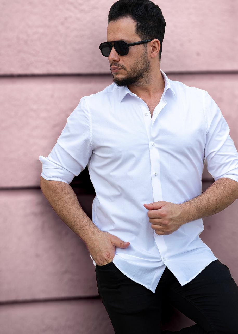 Чоловіча сорочка біла ділова Slim Fit з класична M L XL XXL 3XL 01-BD04-401