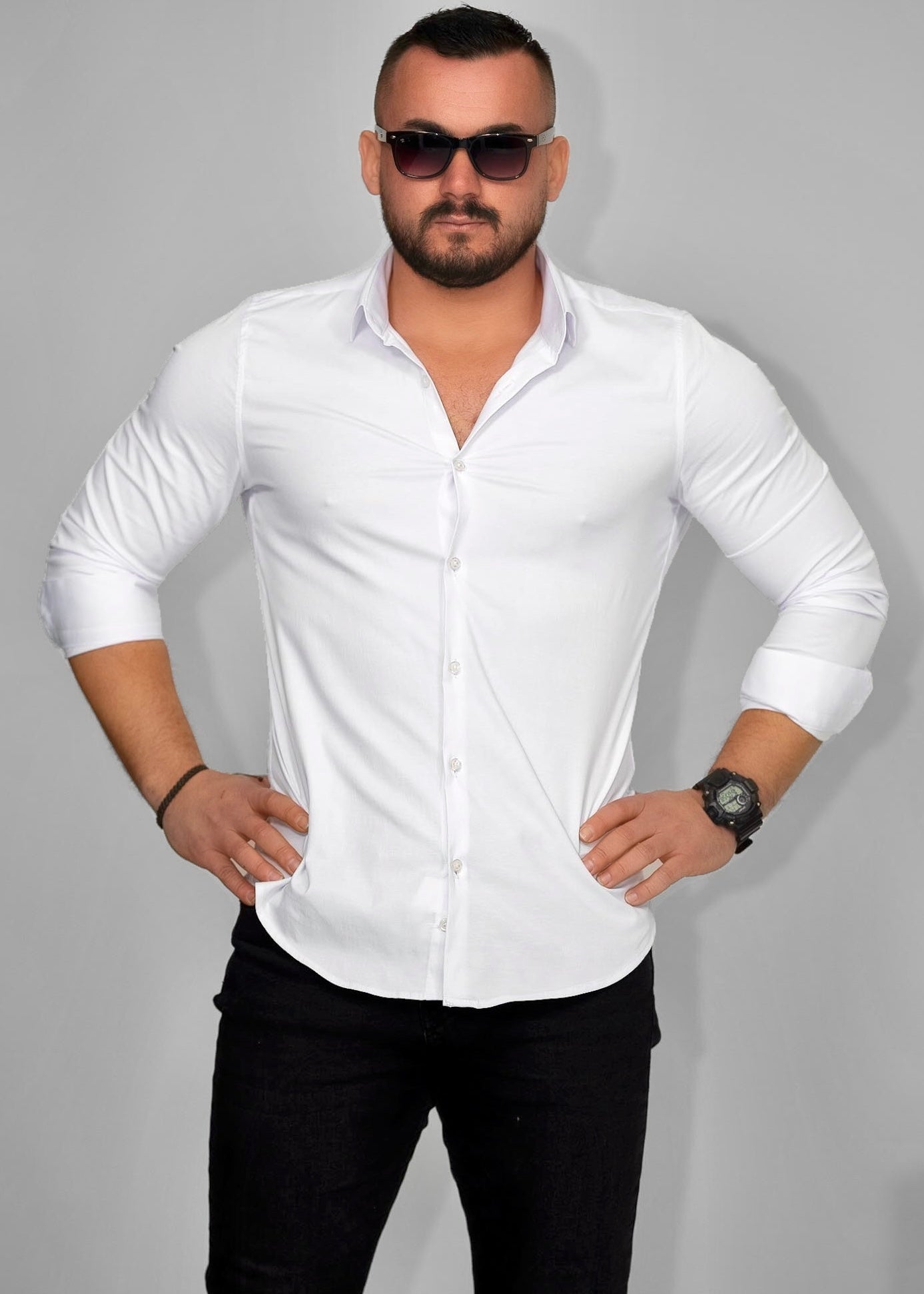 Чоловіча сорочка біла ділова Slim Fit з класична M L XL XXL 3XL 01-BD04-401