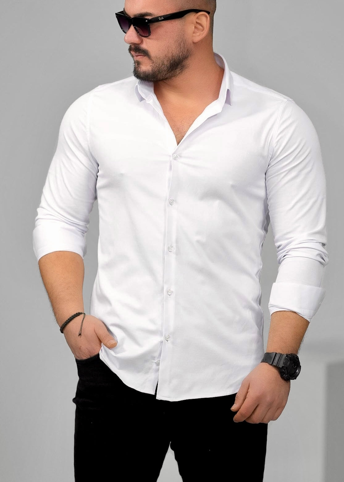 Чоловіча сорочка біла ділова Slim Fit з класична M L XL XXL 3XL 01-BD04-401