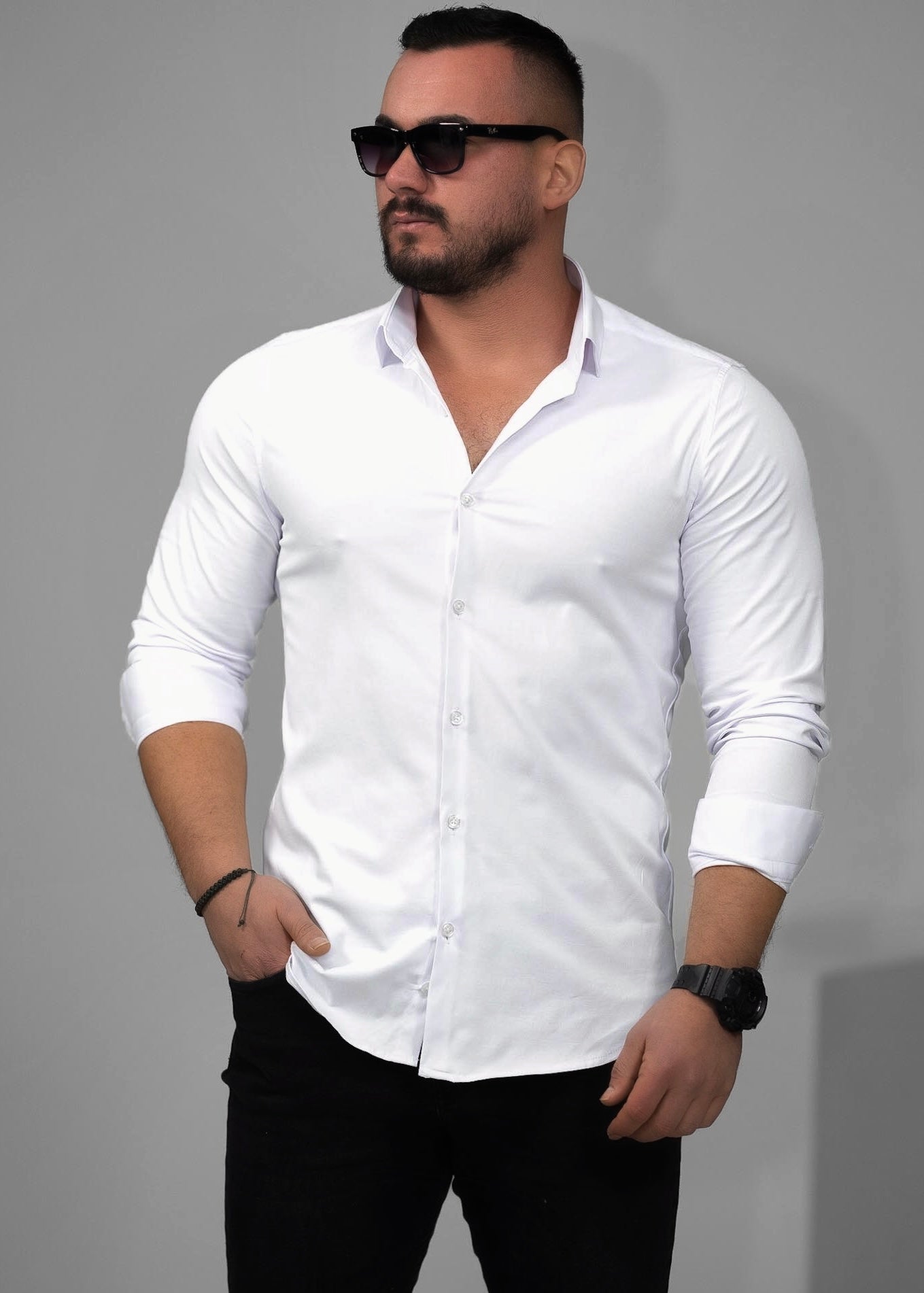 Чоловіча сорочка біла ділова Slim Fit з класична M L XL XXL 3XL 01-BD04-401