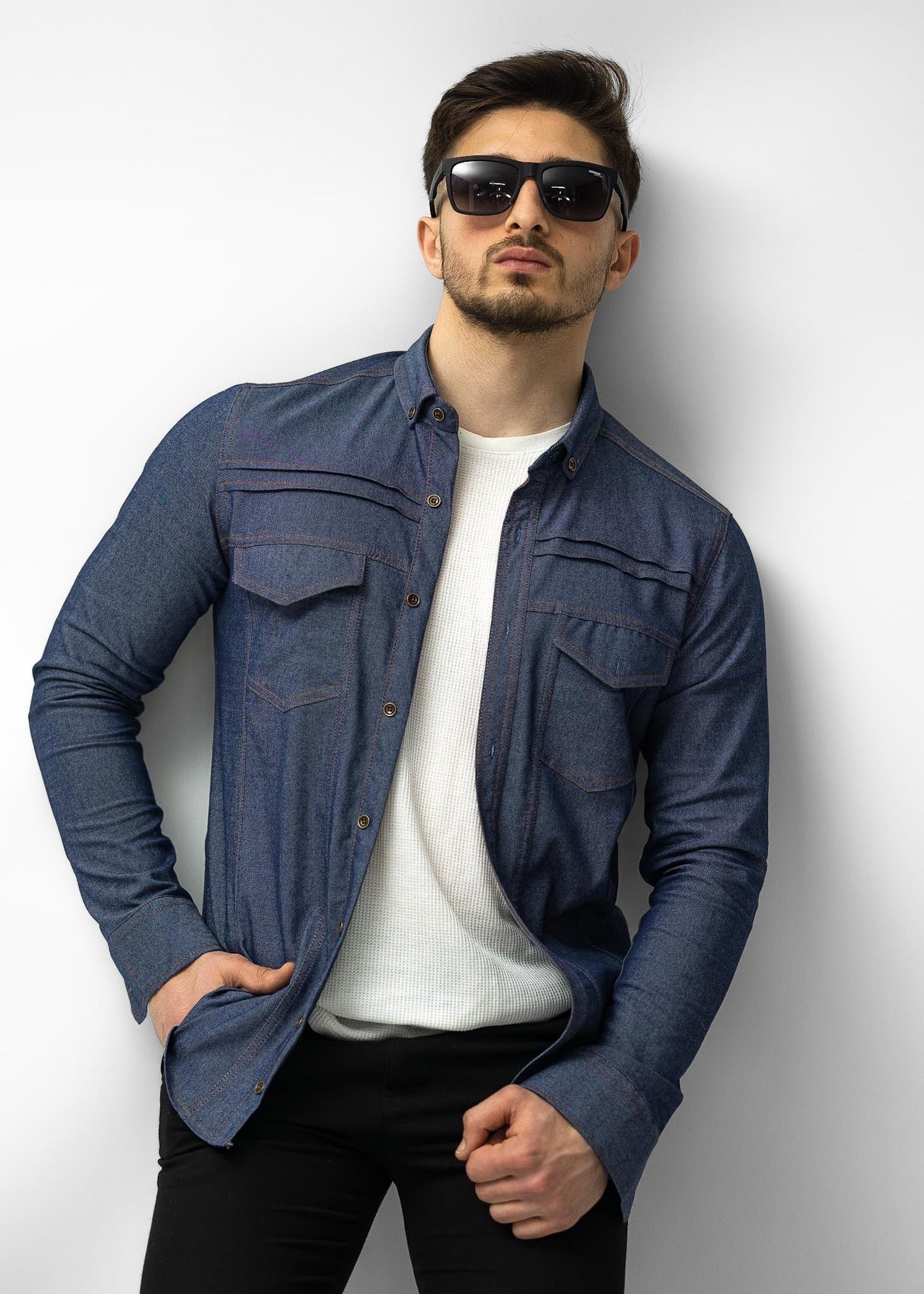 Чоловіча сорочка джинсова синя M L XXL 53-216-502