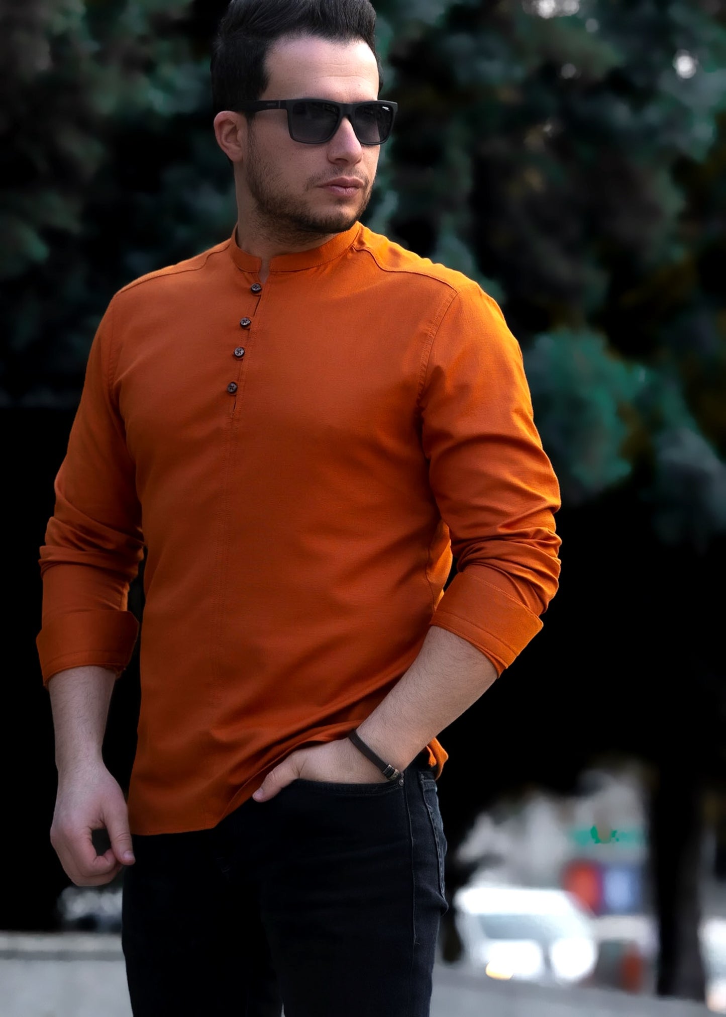 Модна сорочка рудого кольору з дизайнерською застібкою M L XL XXL 12-109-704