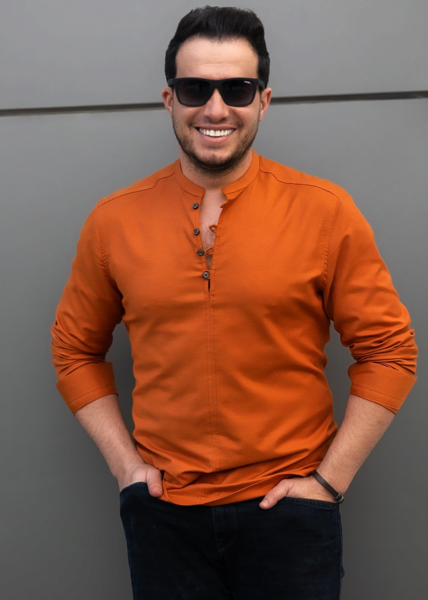 Модна сорочка рудого кольору з дизайнерською застібкою M L XL XXL 12-109-704