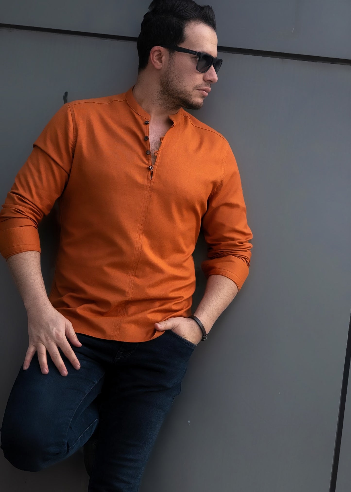 Модна сорочка рудого кольору з дизайнерською застібкою M L XL XXL 12-109-704