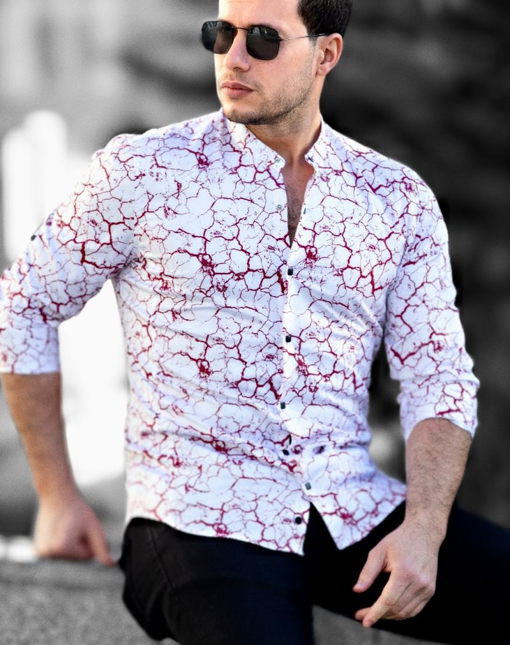 Модна сорочка білого кольору з бордовим малюнком M L XL XXL 01-50-805