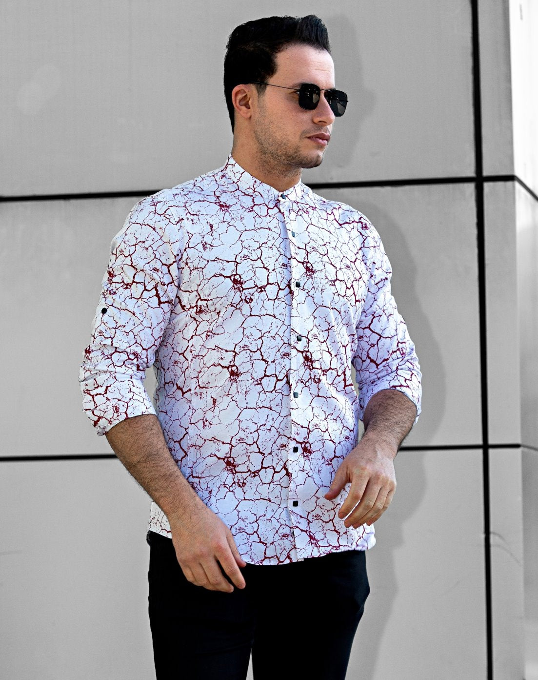 Модна сорочка білого кольору з бордовим малюнком M L XL XXL 01-50-805