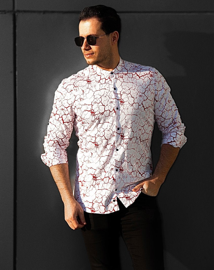 Модна сорочка білого кольору з бордовим малюнком M L XL XXL 01-50-805