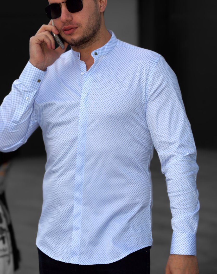 Сорочка з коміром стійкою та синім принтом M L XL XXL 01-51-810