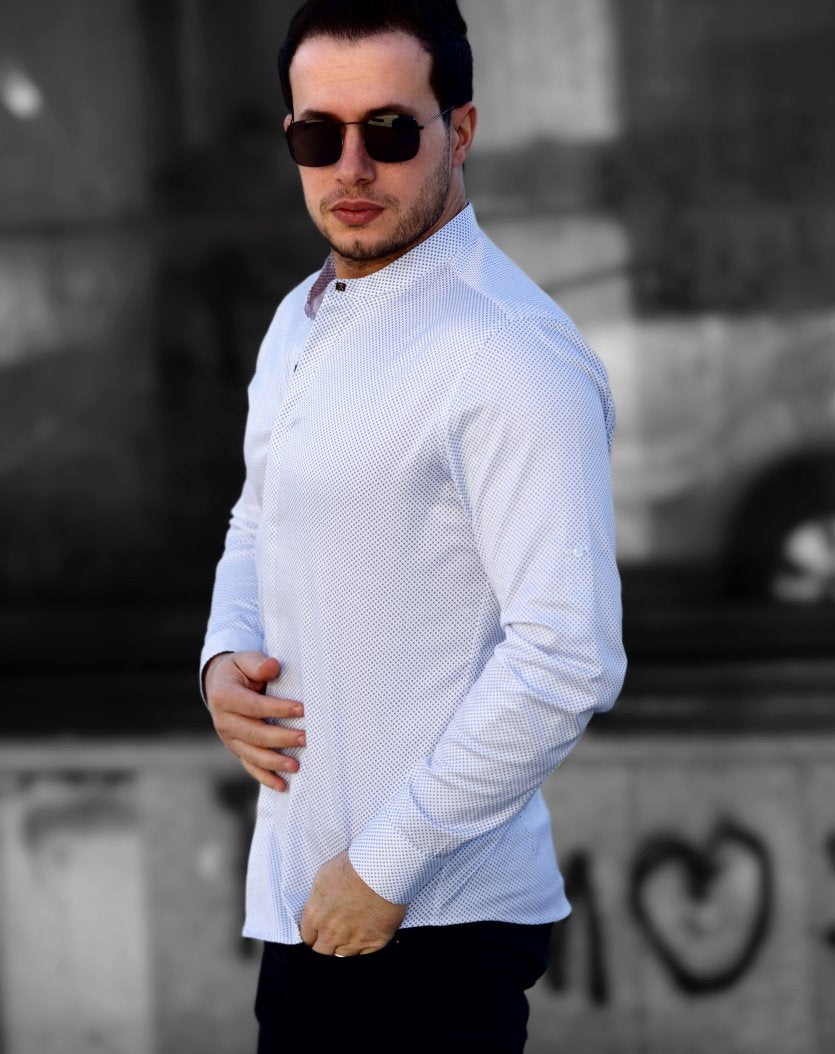 Сорочка в дрібні точки на потайних гудзиках M L XL XXL 01-51-811