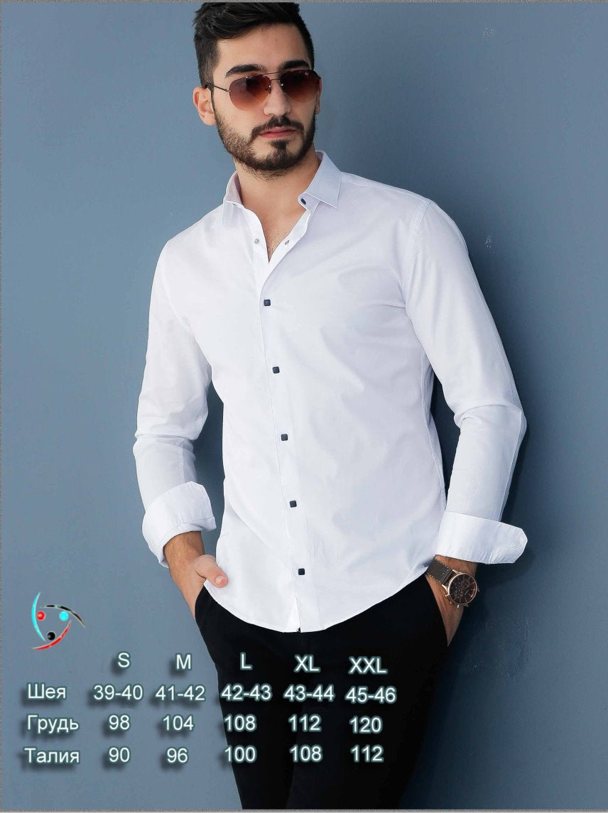 Чоловіча сорочка біла приталена класична на контрастних кнопках M XL XXL 3XL 01-SC04-401