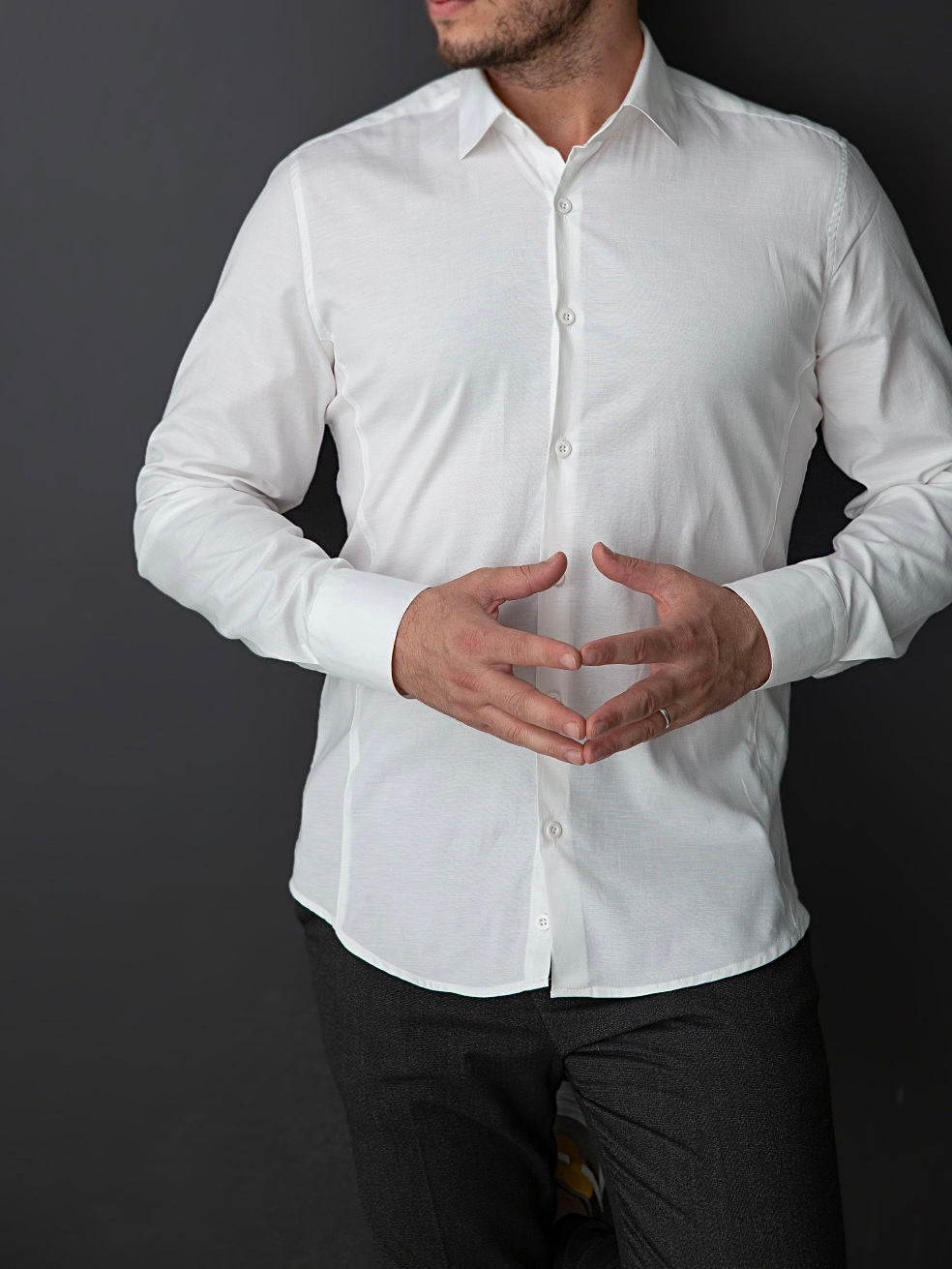Святкова сорочка приталена кольору айвері під запонки S M L XL XXL 03-80-401