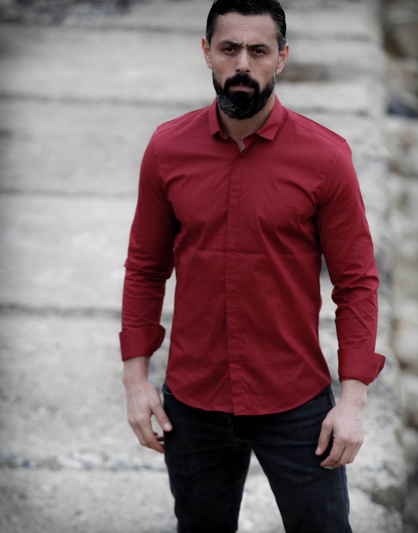 Стрейчева сорочка матового бордового кольору L XL 60-66-411