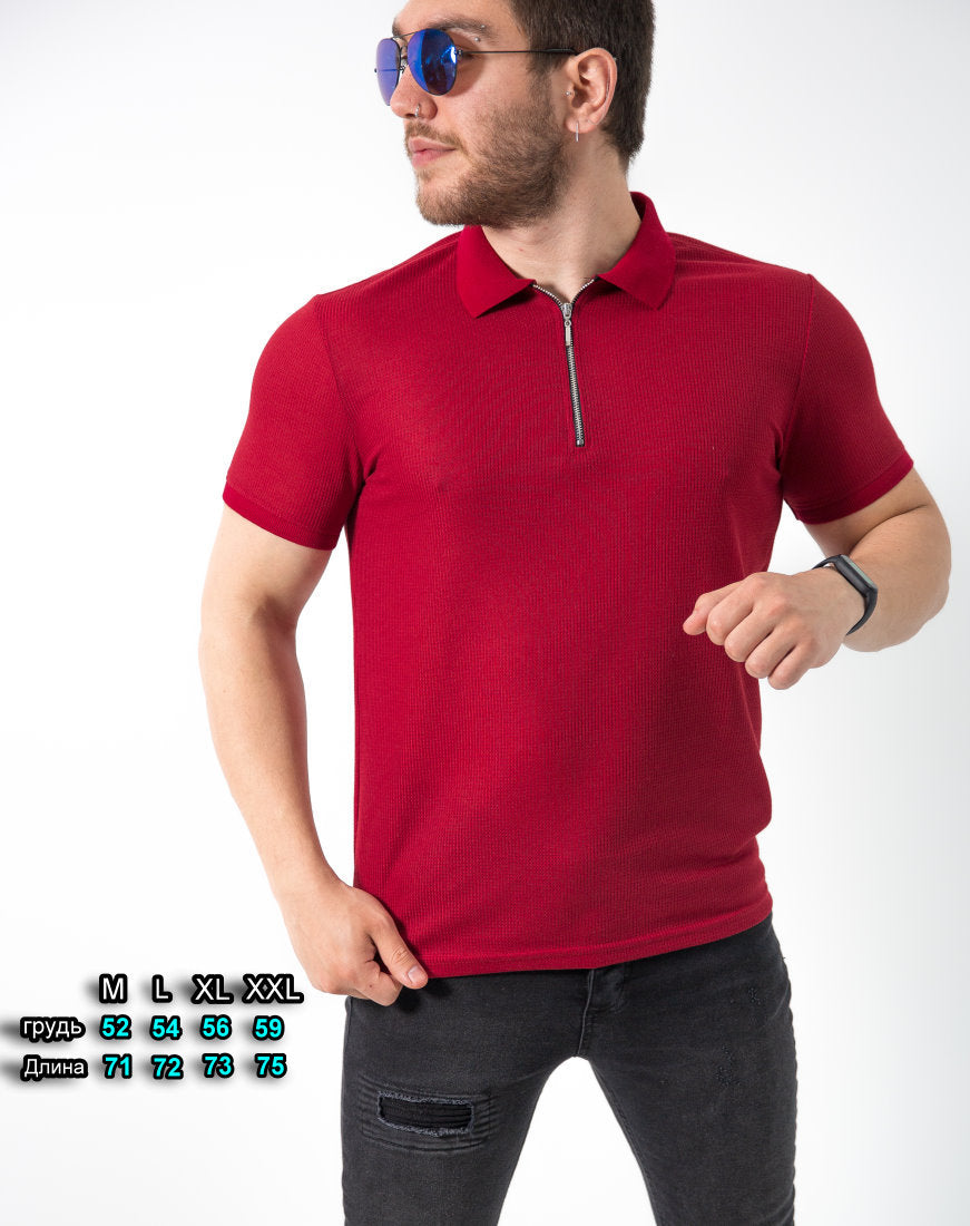 Чоловіча футболка поло бордова на блискавці M L XL XXL 61-95-001