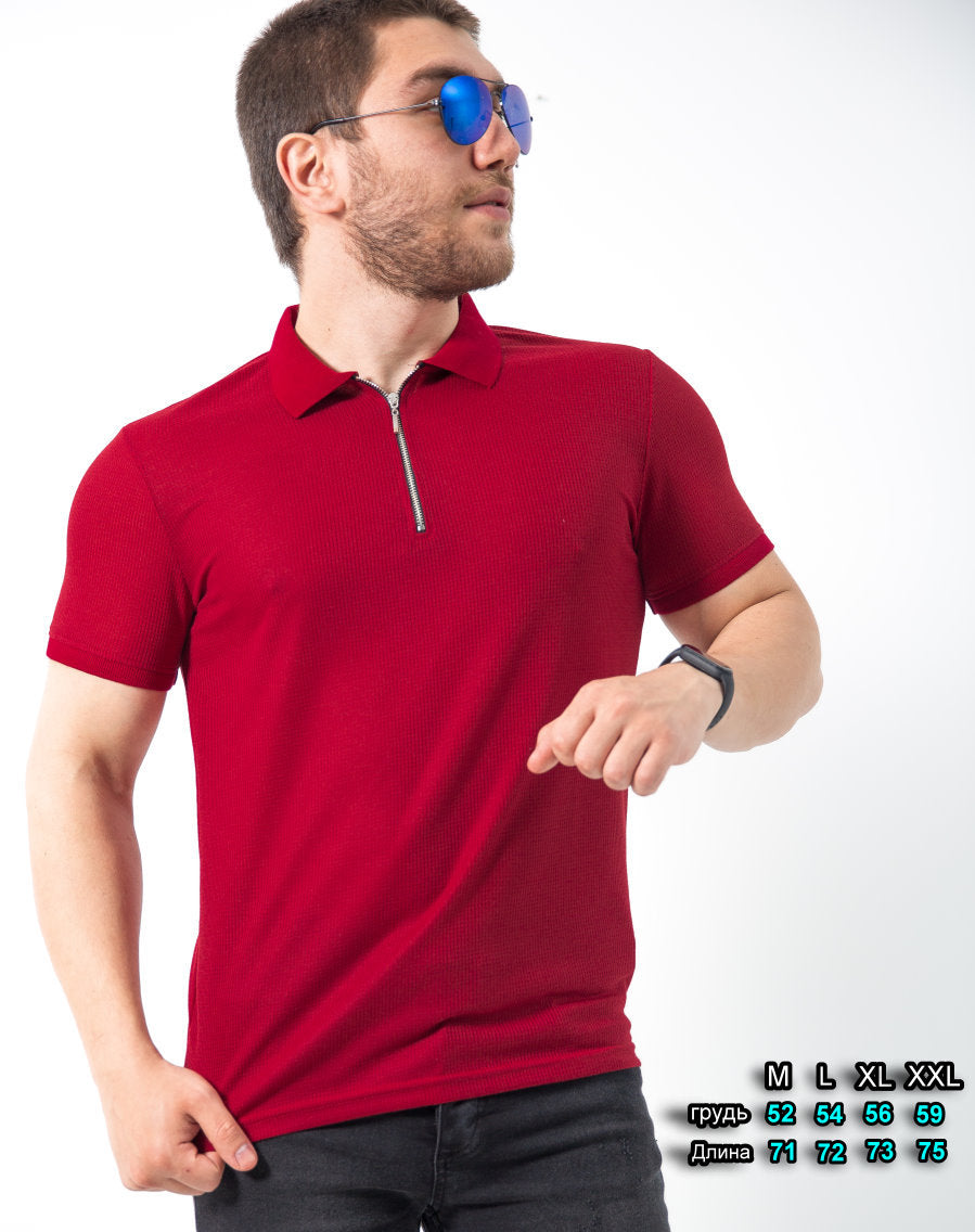 Чоловіча футболка поло бордова на блискавці M L XL XXL 61-95-001