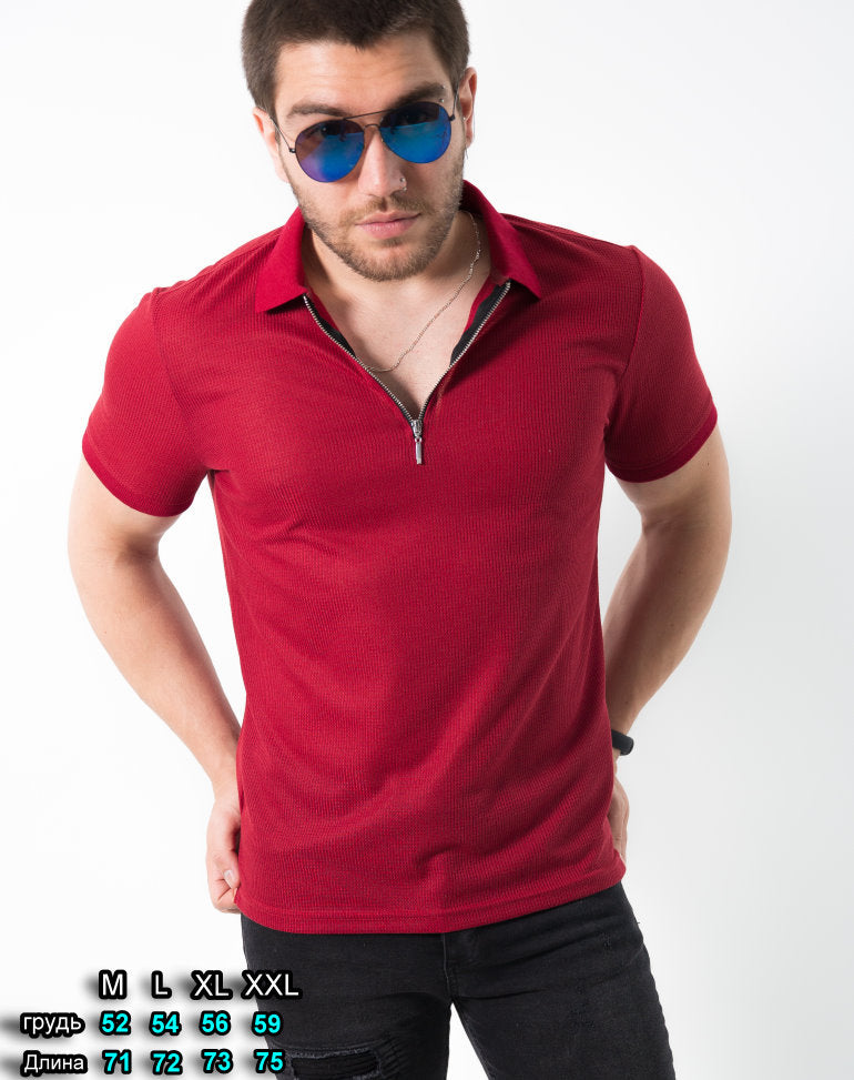Чоловіча футболка поло бордова на блискавці M L XL XXL 61-95-001